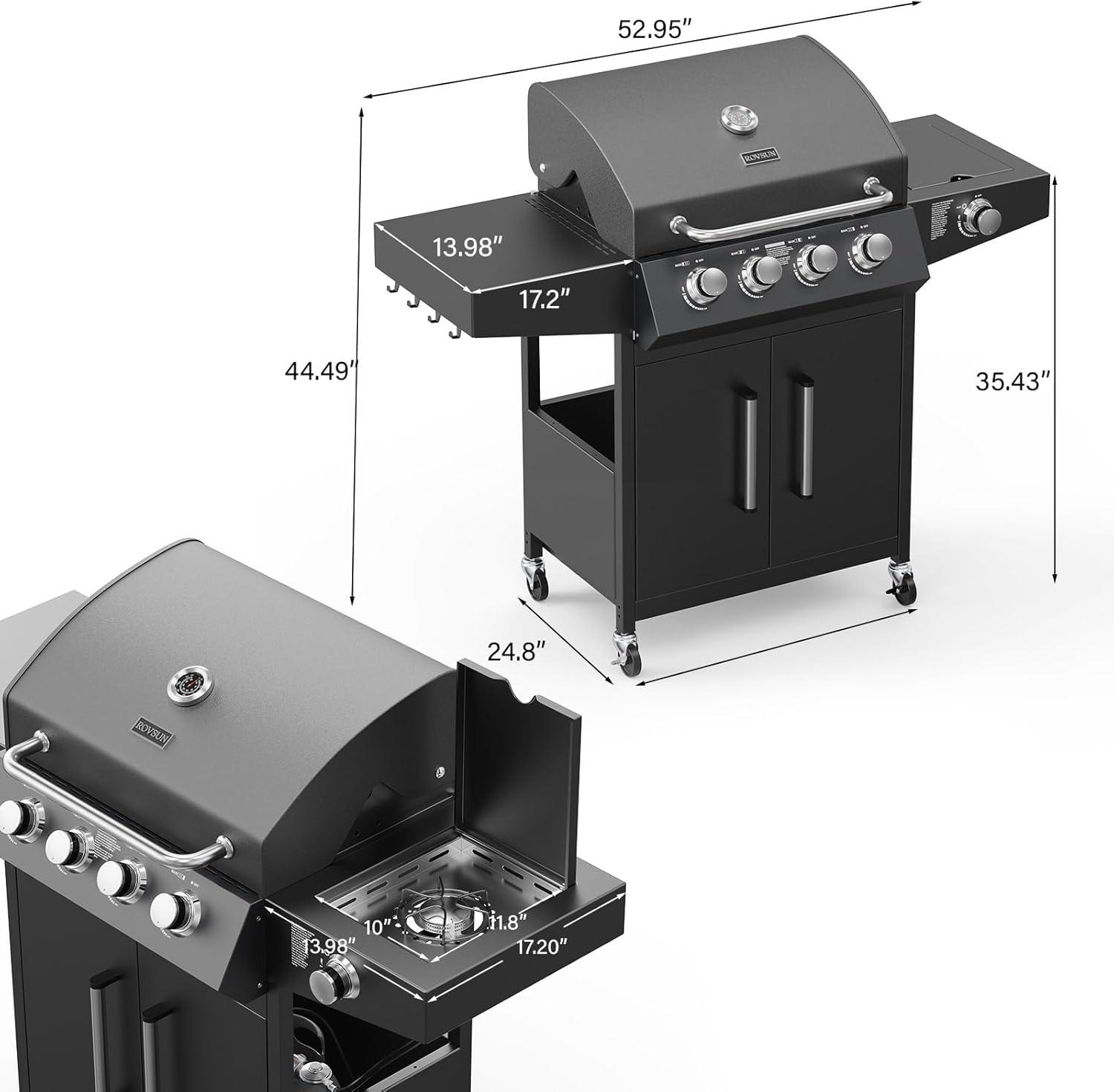 4 Burner Propane Gas Grill With Side Burner