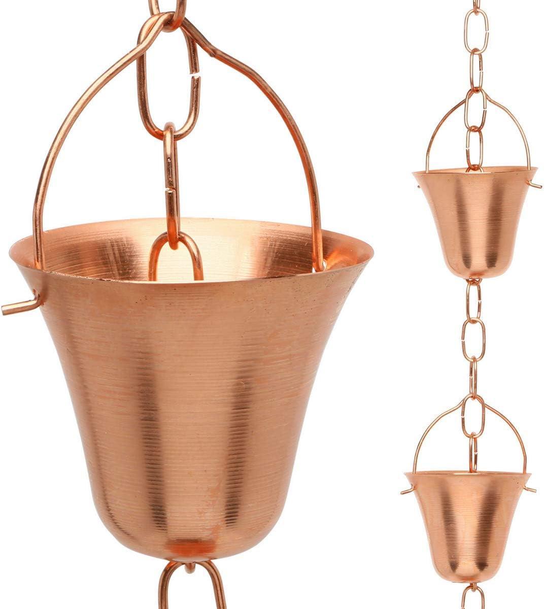 Marrgon Copper Rain Chain with Bell Style Cups for Gutter Downspout Replacement