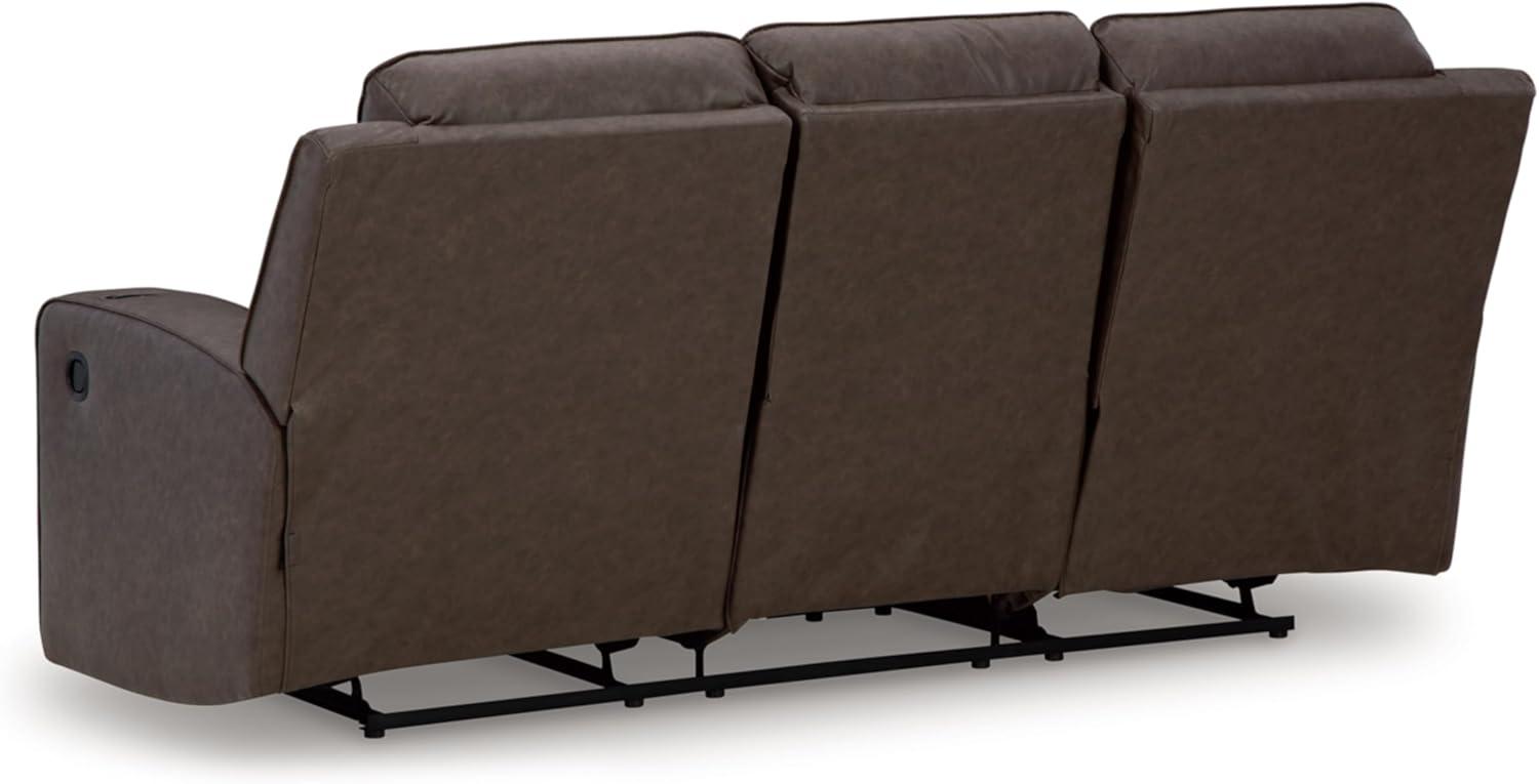 Umber Faux Leather Manual Reclining Sofa with Cup Holders