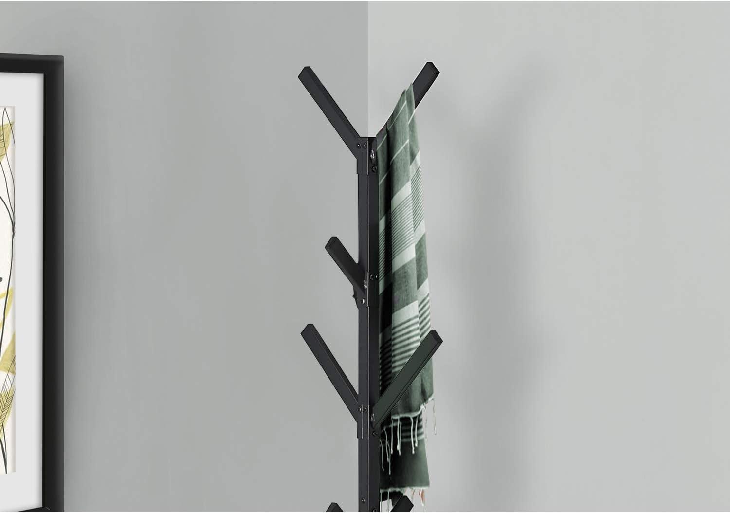 Monarch Specialties Coat Rack Hall Tree Free Standing 8 Hooks Entryway 70InchH Bedroom Metal Black Contemporary Modern