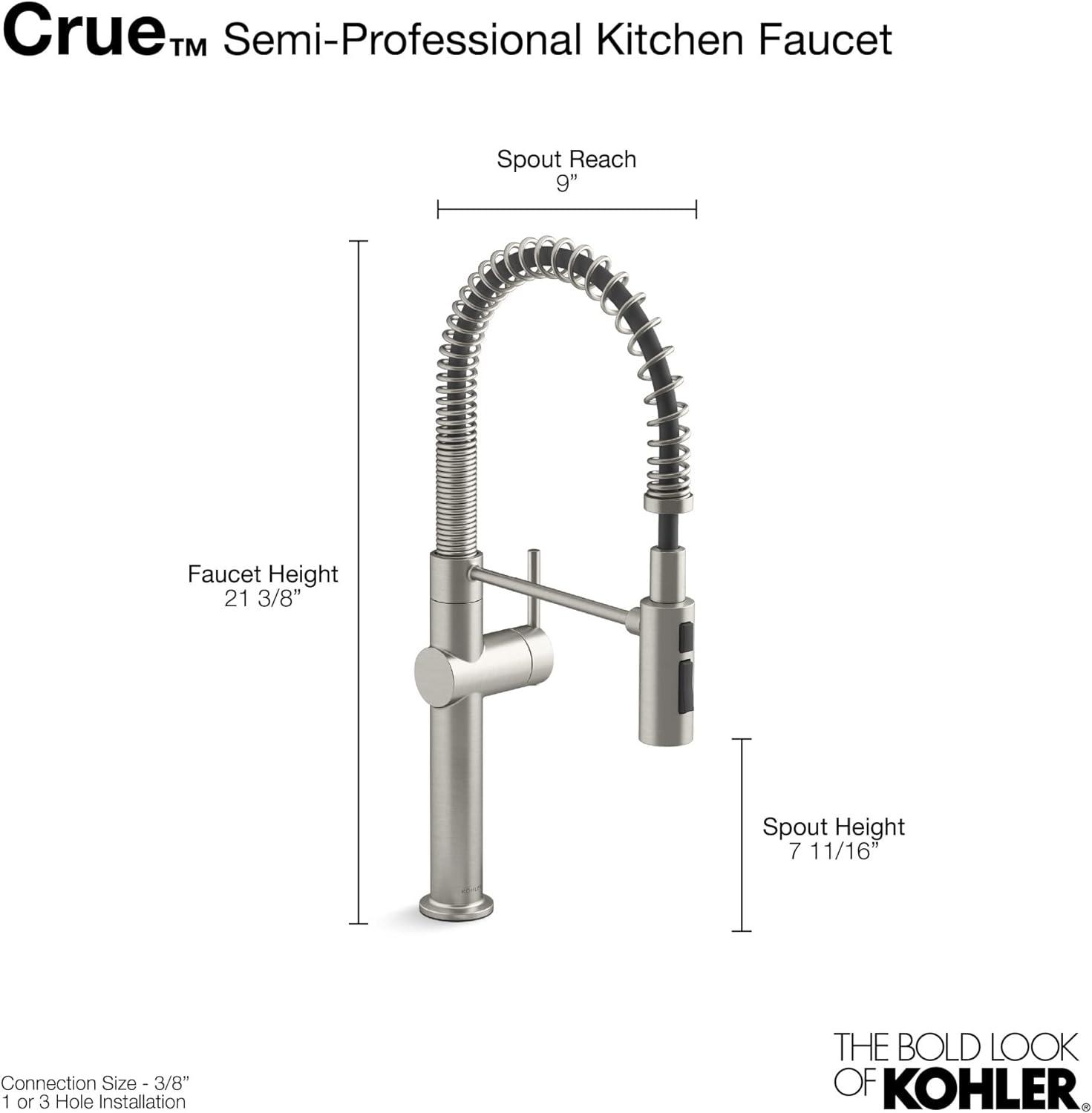 Kohler Crue Single Handle Semi-Professional Pre-Rinse Kitchen Faucet with Three-Function Pull Down Sprayer