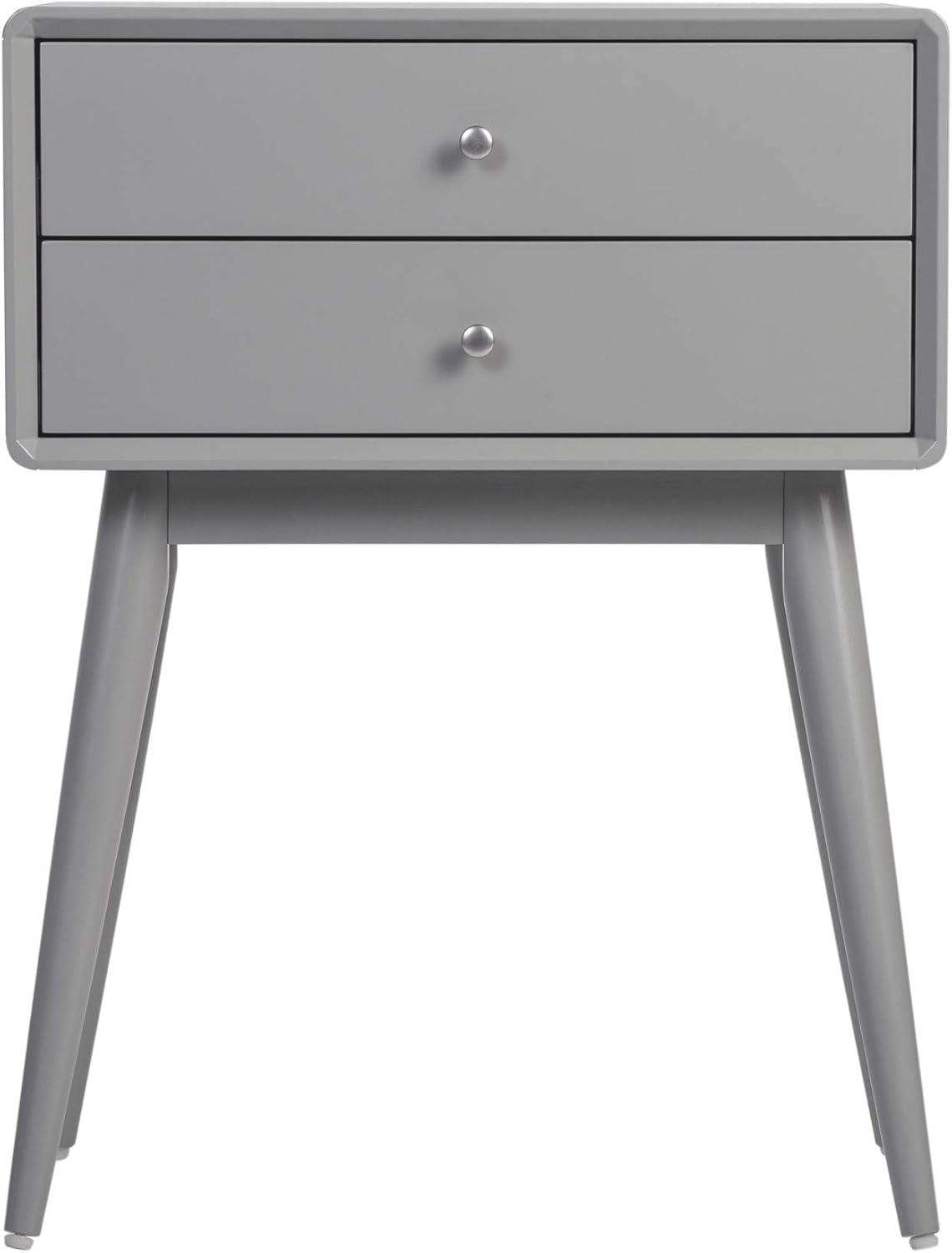 Rory Two Drawer Side Table Gray - Adore Decor: Mid-Century Modern, MDF Wood, Tapered Legs