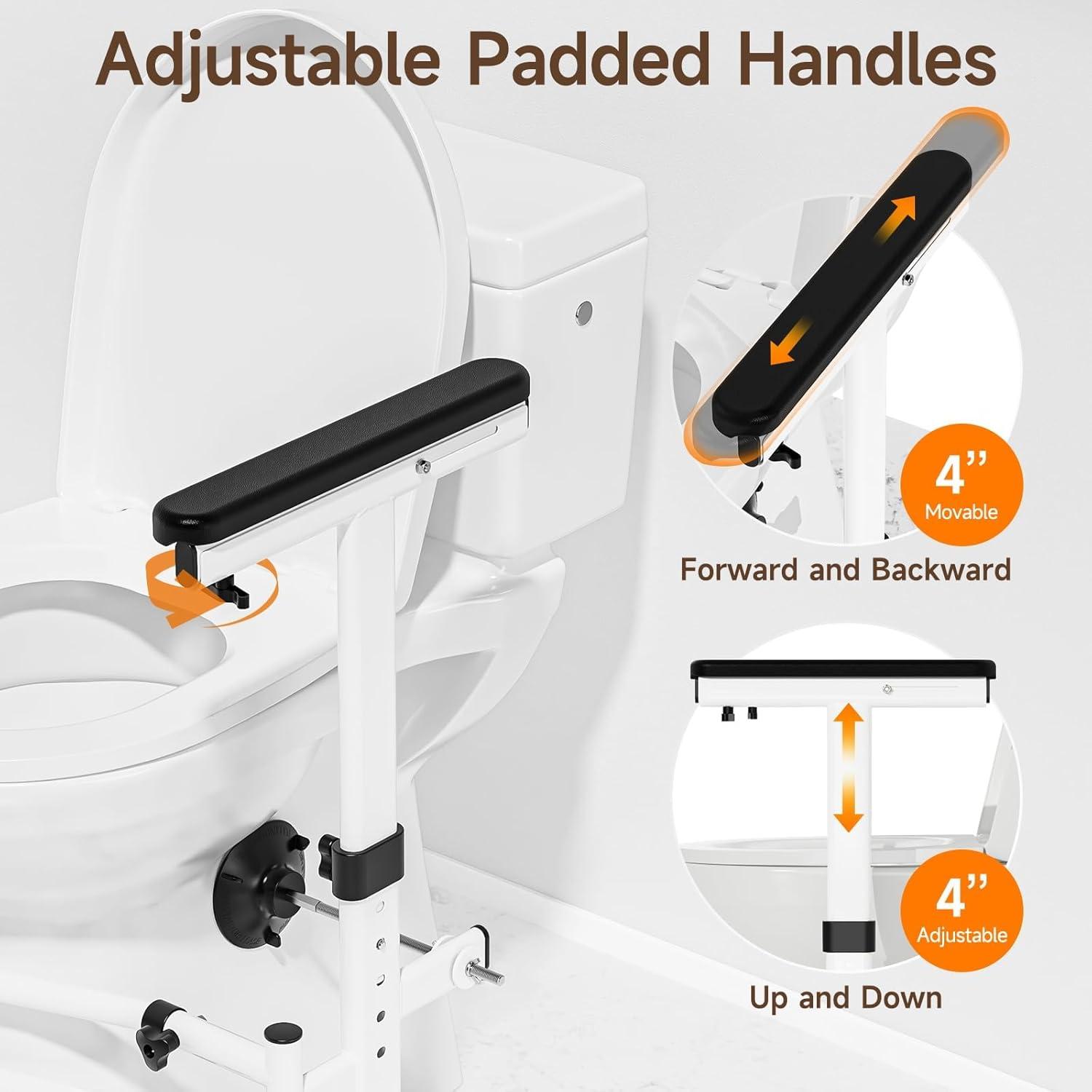 Toilet Safety Rails for Seniors, WAYES Toilet Safety Frame with Arms for Elderly, Handicap, Disabled, Adjustable Width and Height Fit for Most Toilets, 350lbs