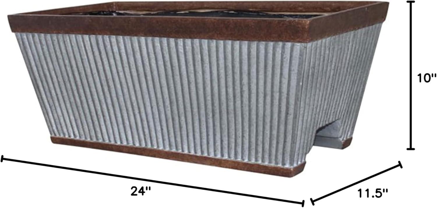 Southern Patio 24 Inch Westlake Outdoor Deck Rail Textured Resin Garden Flower Herb Planter w/ UV Protectors, Rustic Galvanized (2 Pack)