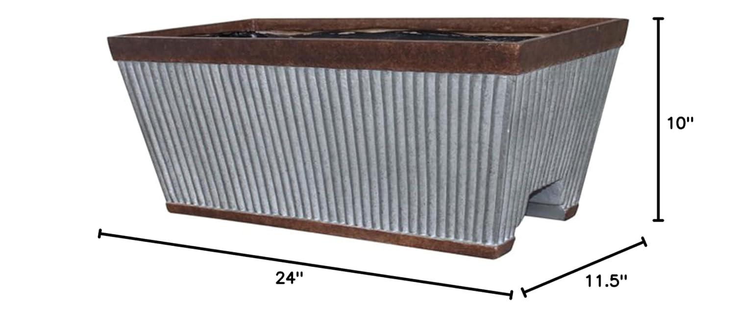 Southern Patio 24 Inch Westlake Outdoor Deck Rail Textured Resin Garden Flower Herb Planter w/ UV Protectors, Rustic Galvanized (2 Pack)