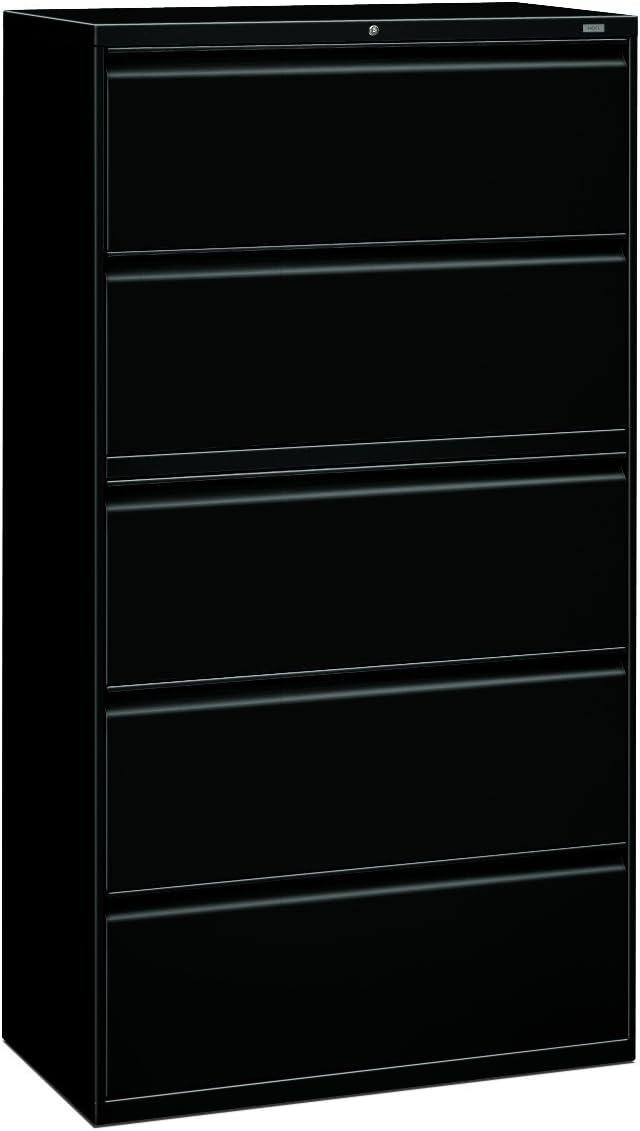 Black Steel 5-Drawer Lockable Lateral Filing Cabinet