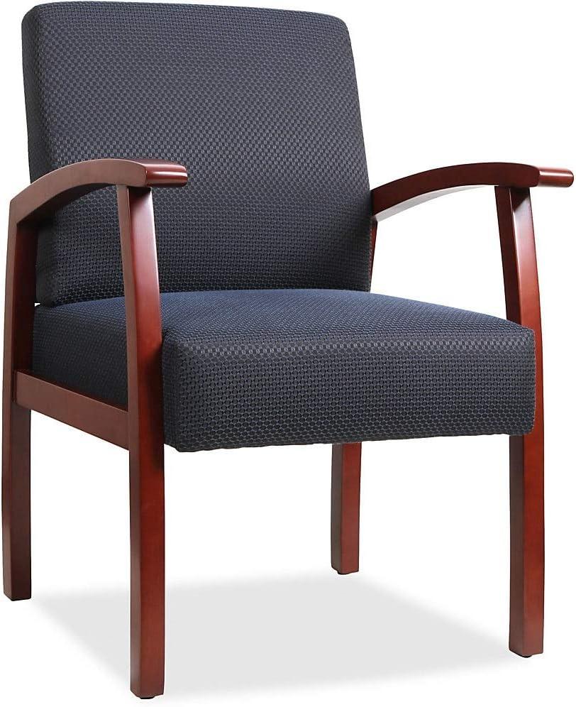 Cherry Wood and Midnight Blue Fabric Guest Chair with Fixed Arms