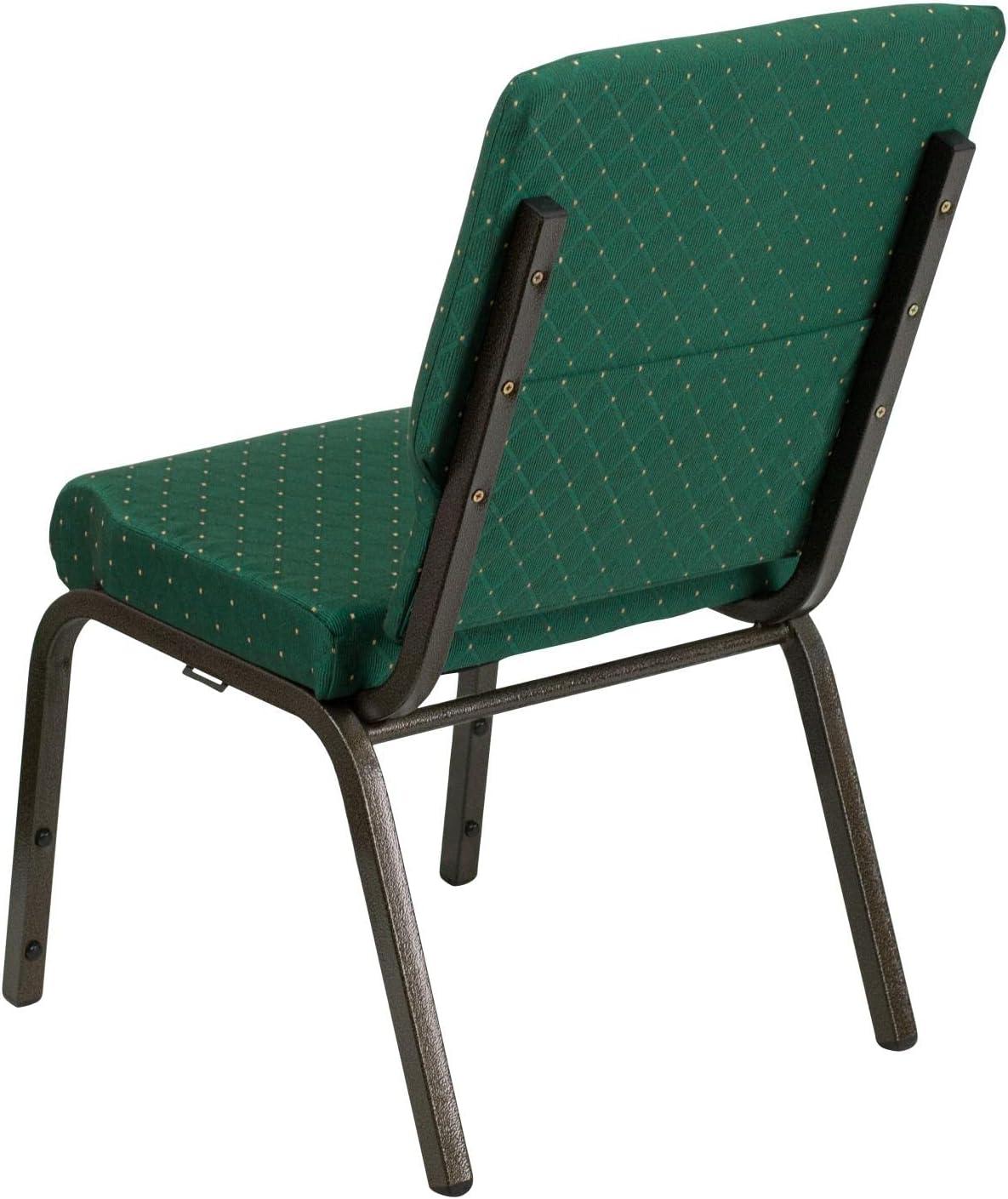 Flash Furniture HERCULES Series 18.5''W Stacking Church Chair in Green Patterned Fabric - Gold Vein Frame