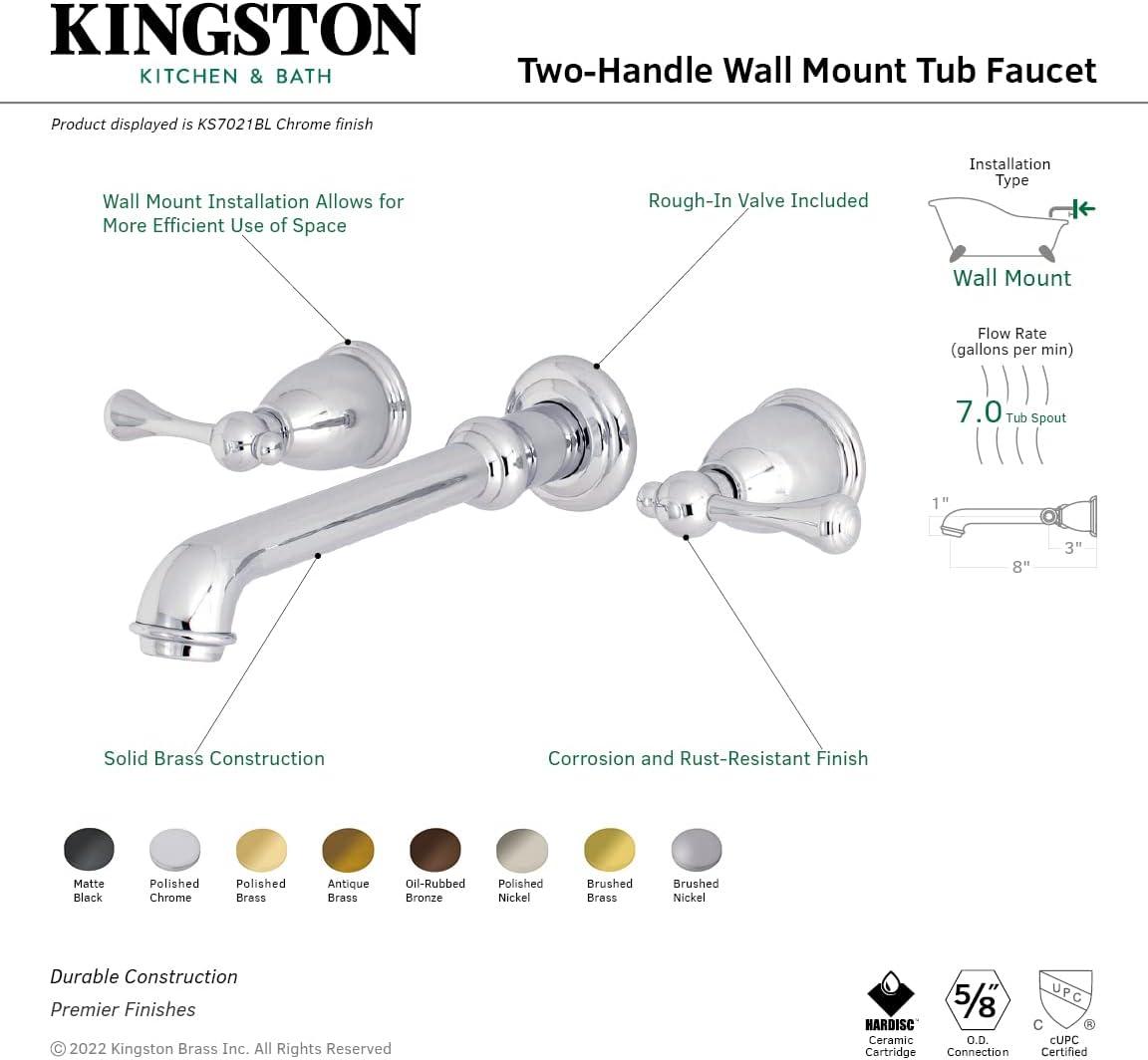 Kingston Brass English Country Two-Handle 3-Hole Wall Mount Roman Tub Faucet