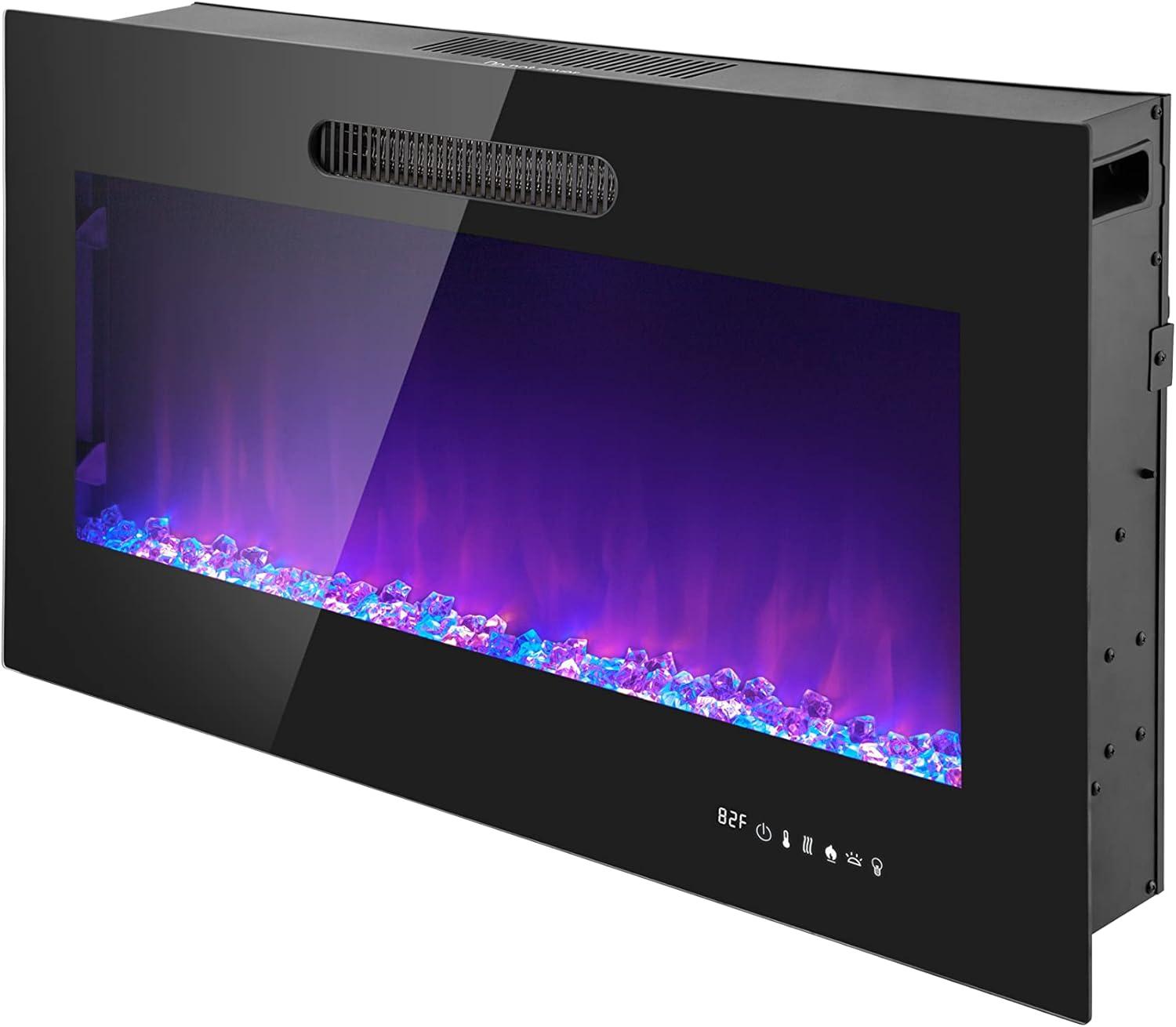 Prominence Home 36x19" Electric Remote Controlled LED Wall Mount Fireplace with Adjustable Heat and Brightness Settings