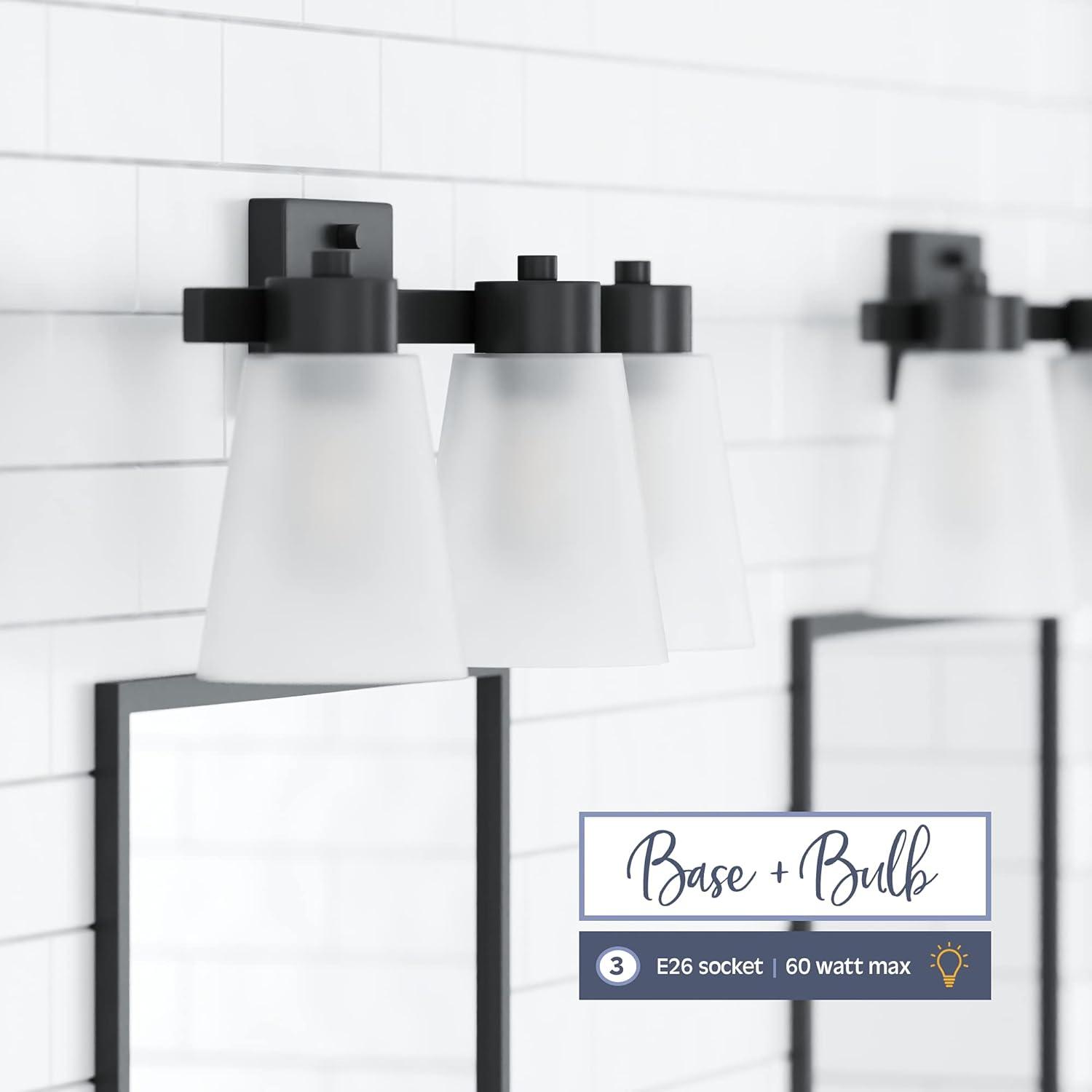 Prominence Home Fairendale 3-Light Matte Black Bathroom Vanity Light with Frosted Glass Shade