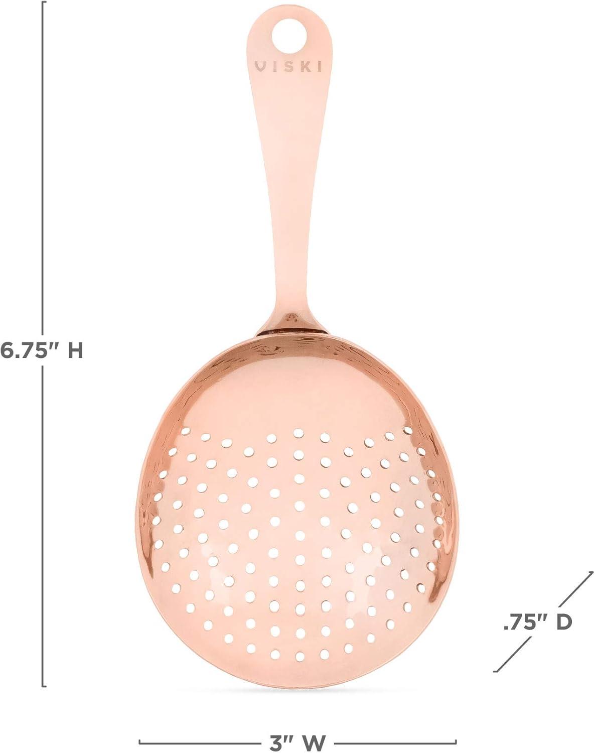 Summit Copper Julep Strainer by Viski | Professional Metal Stainless Steel Cocktail Strainer for Kitchen with Handle | Home bar tool