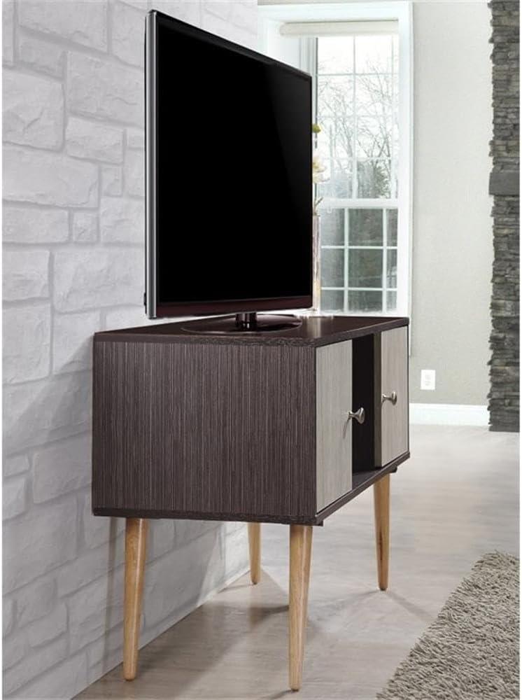 Hodedah 47" Wide 2-Door Wooden Retro Entertainment Center in Chocolate-Gray