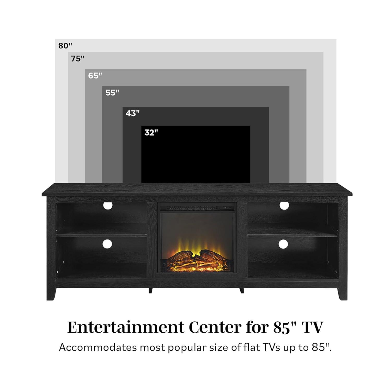 Walker Edison Open Storage Fireplace TV Stand for TVs Up to 80", Espresso