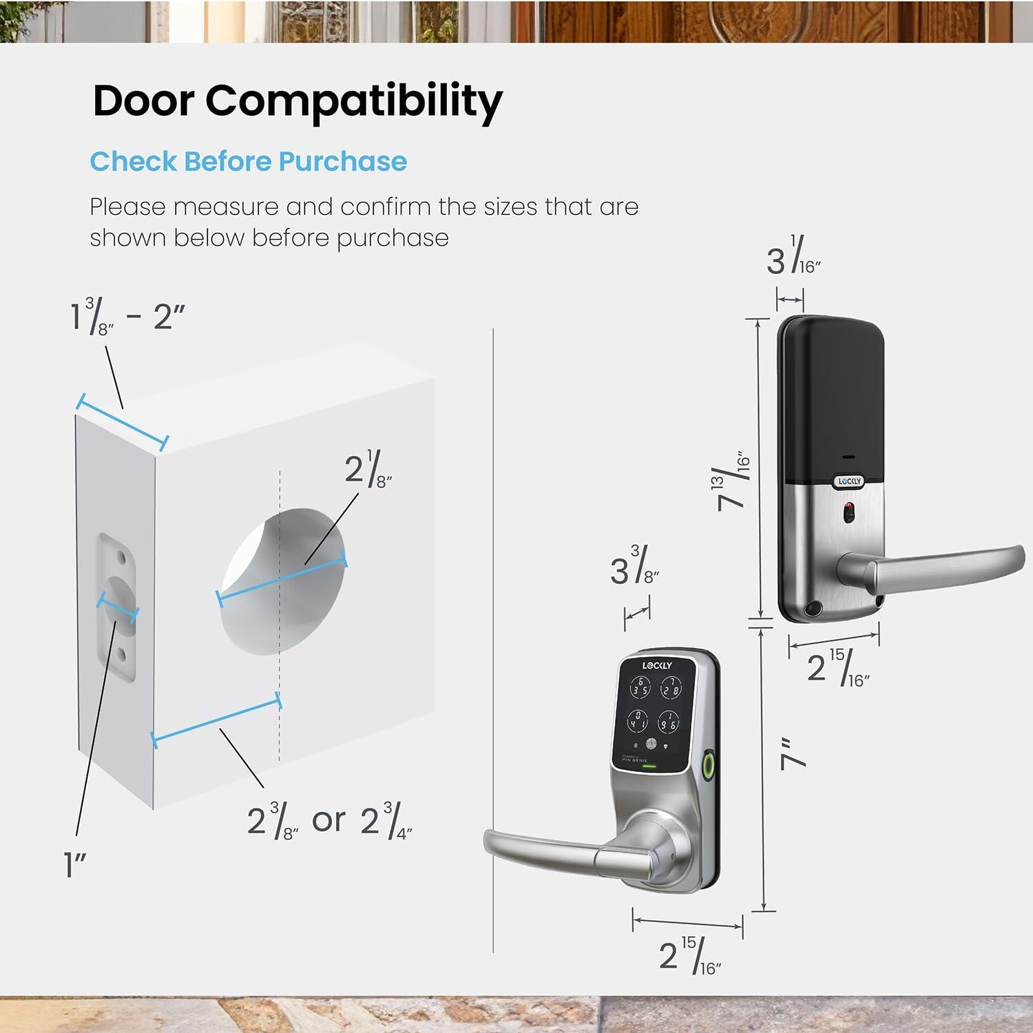 Lockly Secure Plus Bluetooth Smart Door Lock, Keyless Entry with PIN Genie® Digital Keypad, 3D Biometric Fingerprint Sensor Front Door Lock with Handle, Voice Control & Auto Lock - Latch Edition