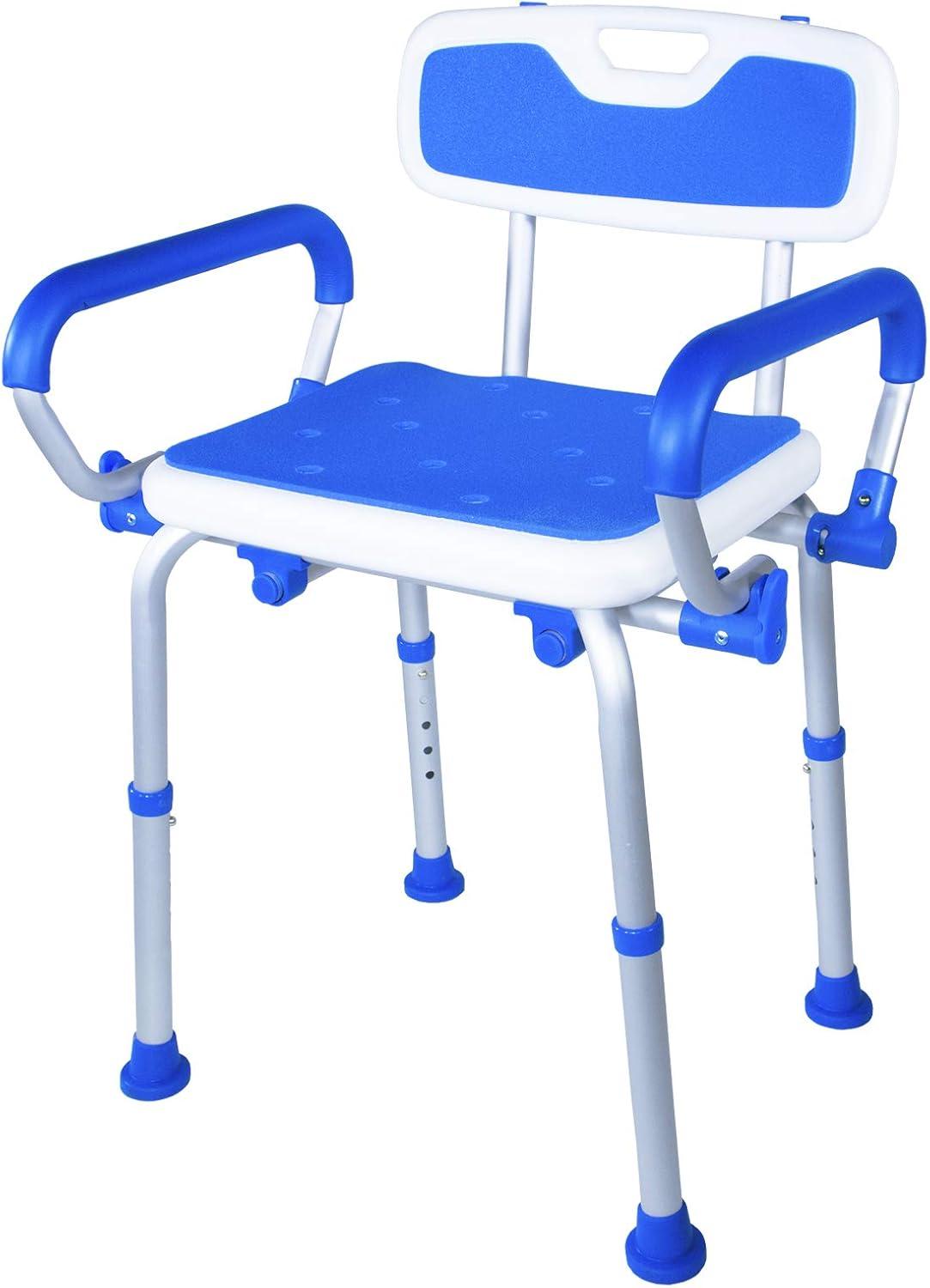 PCP Shower Safety Chair, Bath Bench With Backrest, Swing Arms, Adjustable Height, Medical Senior Support