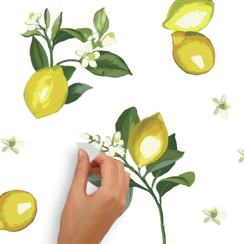 Lemon Peel and Stick Wall Decal Yellow/Green - RoomMates: Vinyl Self-Adhesive Modern Decor, 40pc