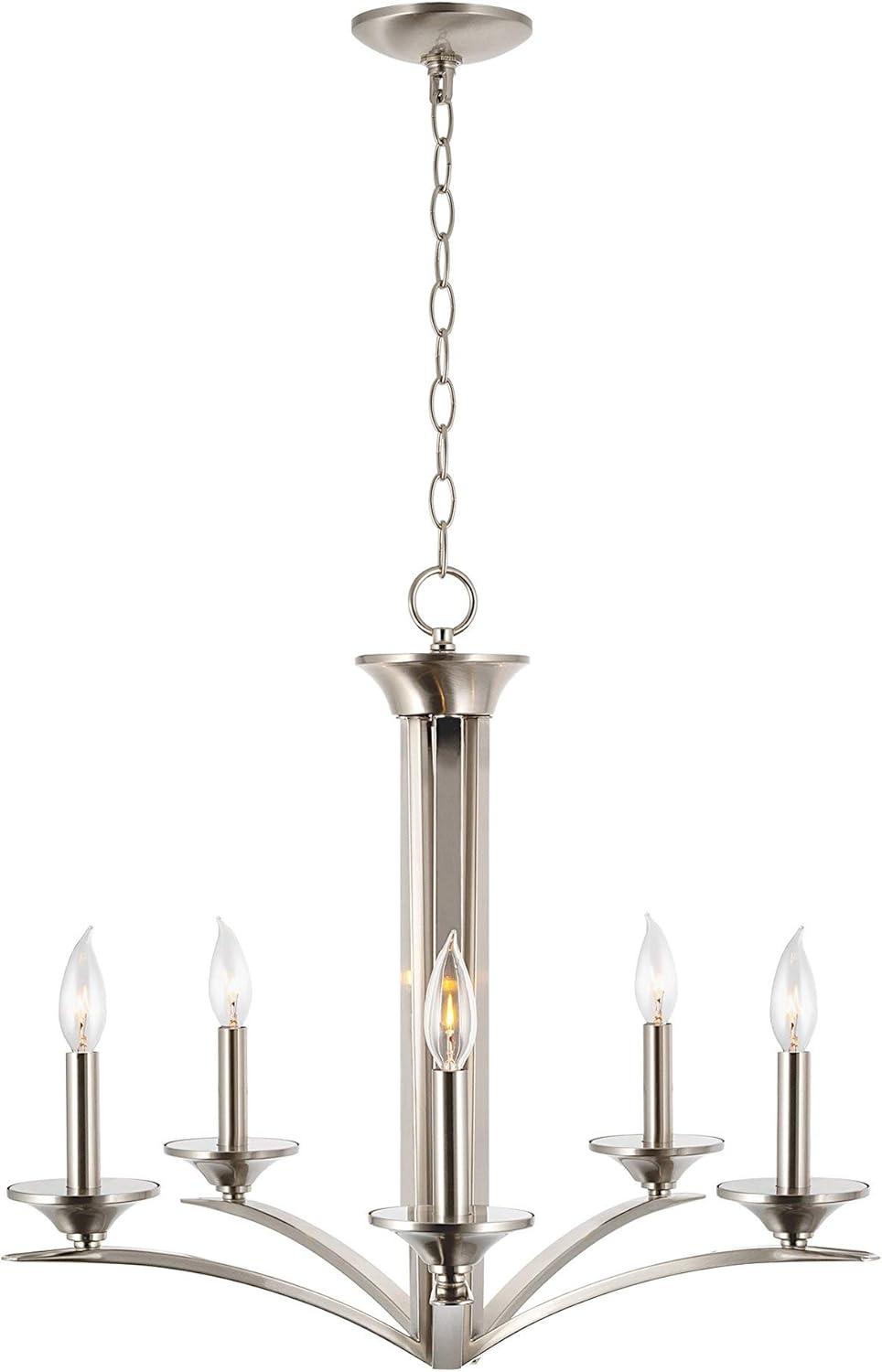 Kira Home Lillie 25" Contemporary 5-Light Candle Chandelier Lighting Fixture, Adjustable Hanging Height, Brushed Nickel