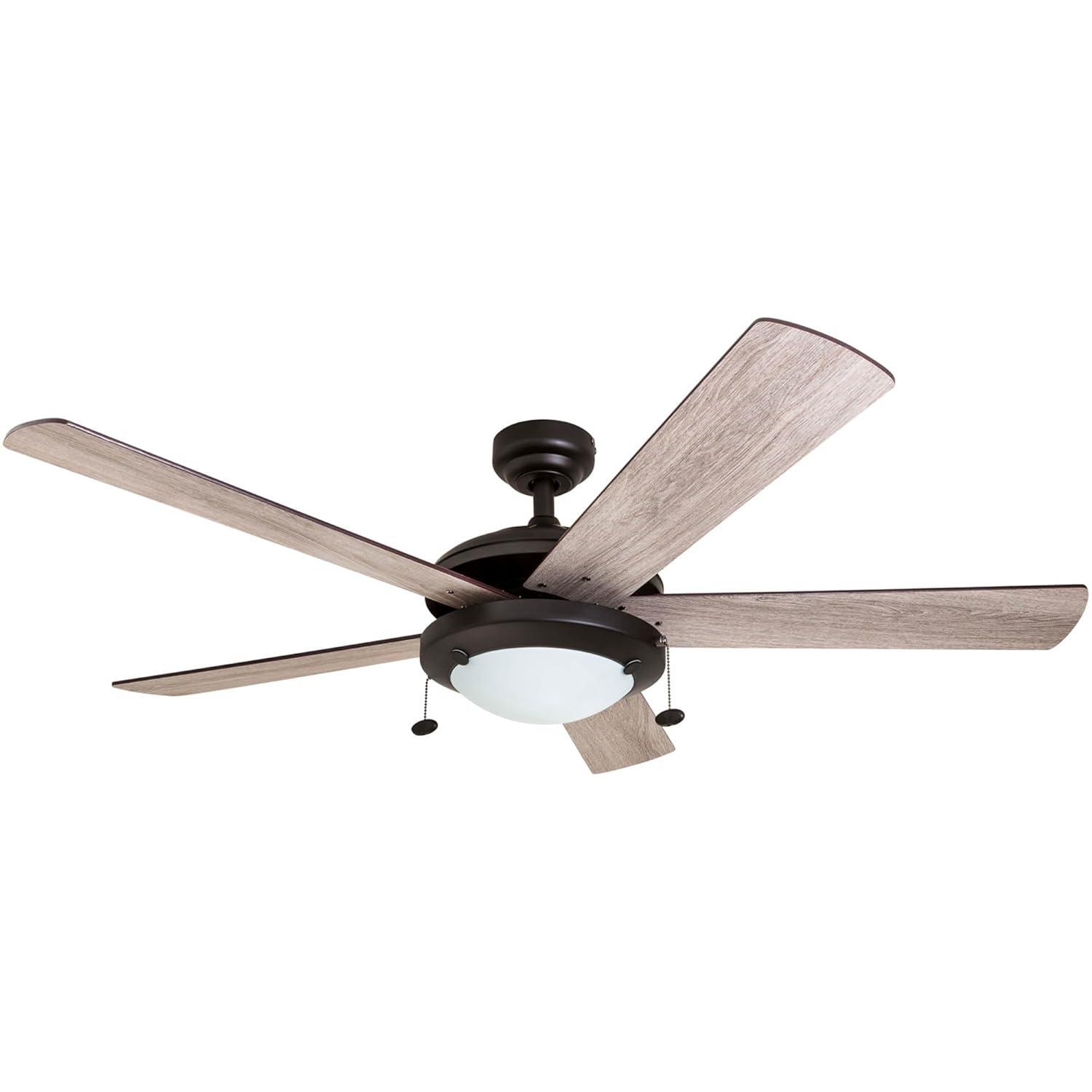 Prominence Home Bolivar 52" Bronze Ceiling Fan with 5 Blades, Integrated LED Light Kit, Pull Chains & Reverse Airflow