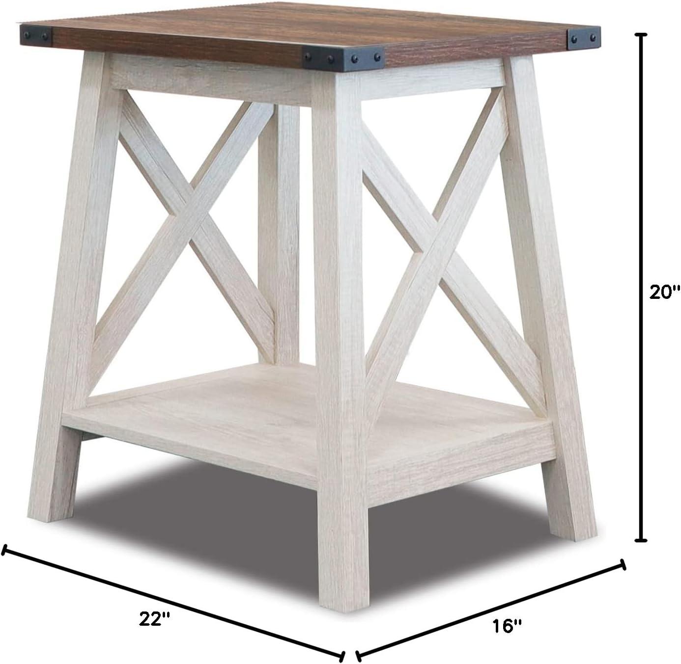 Side Table End Table for Living Room, Farmhouse Accent Wood Nightstand for Bedroom with 2-Tier Storage, Sargent Oak/Dark Walnut