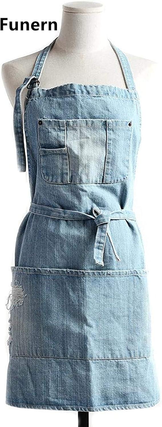 Jowcud Denim Apron With 5 Pockets for Cooking Kitchens,Hairstylist Aprons for Women Men,Adjustable Bib Jean Apron for Arts Gardening Cafes Bars Work C65