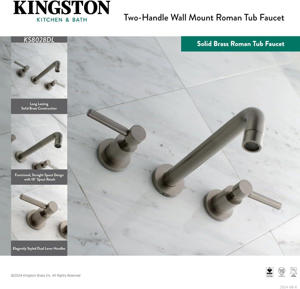 Kingston Brass Concord Two-Handle 3-Hole Wall Mount Roman Tub Faucet