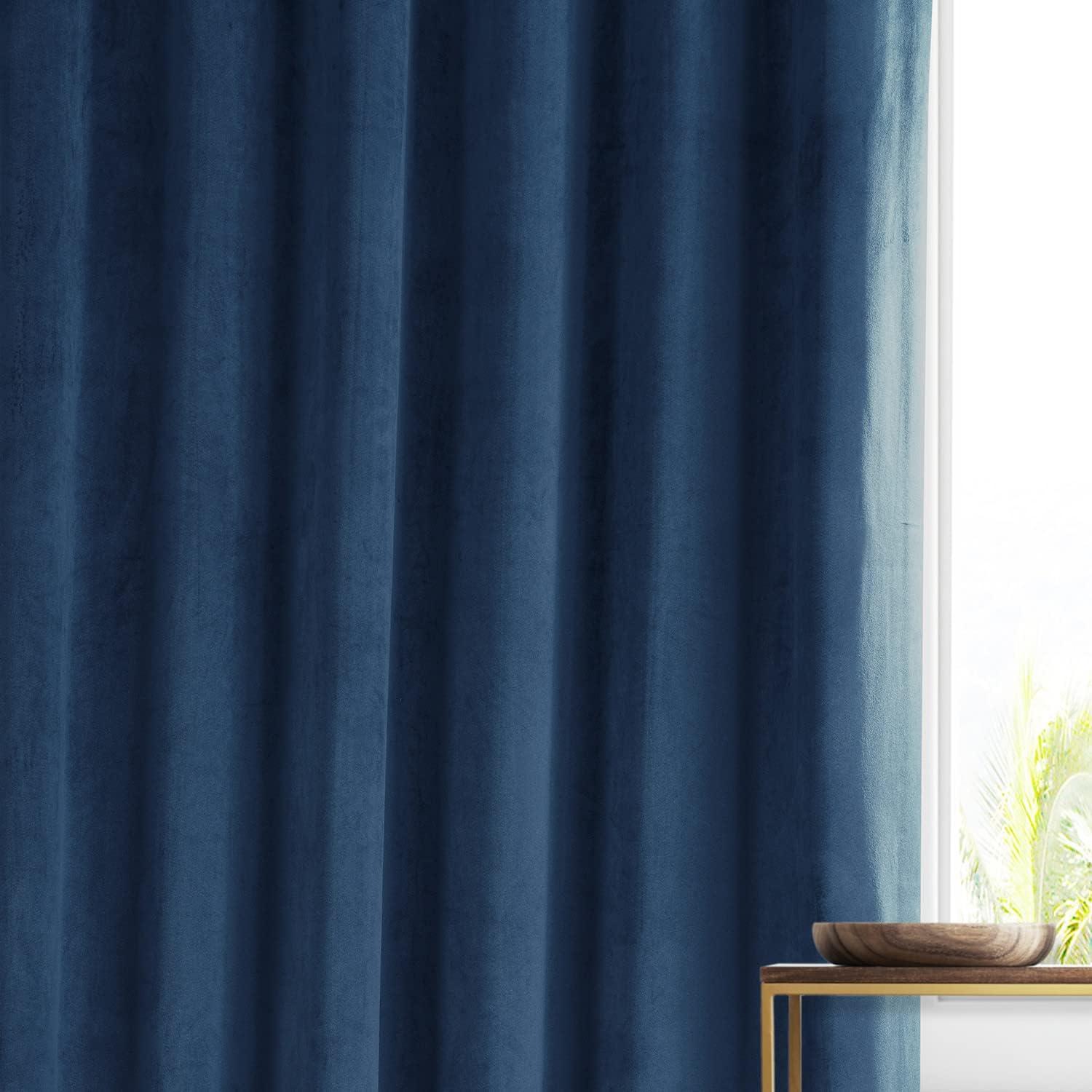 HPD Half Price Drapes Signature Dreamland Blue Plush Velvet Hotel Blackout Curtains(1 Panel),50W X 108L