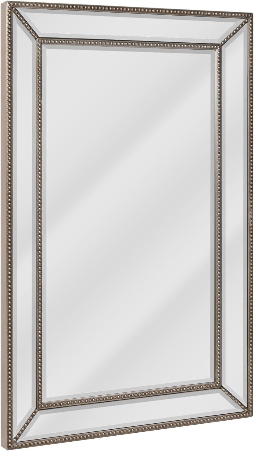 Head West Metro Beaded Champagne Silver Beveled Vintage Mirror for Wall Entryway Decor 30x42"