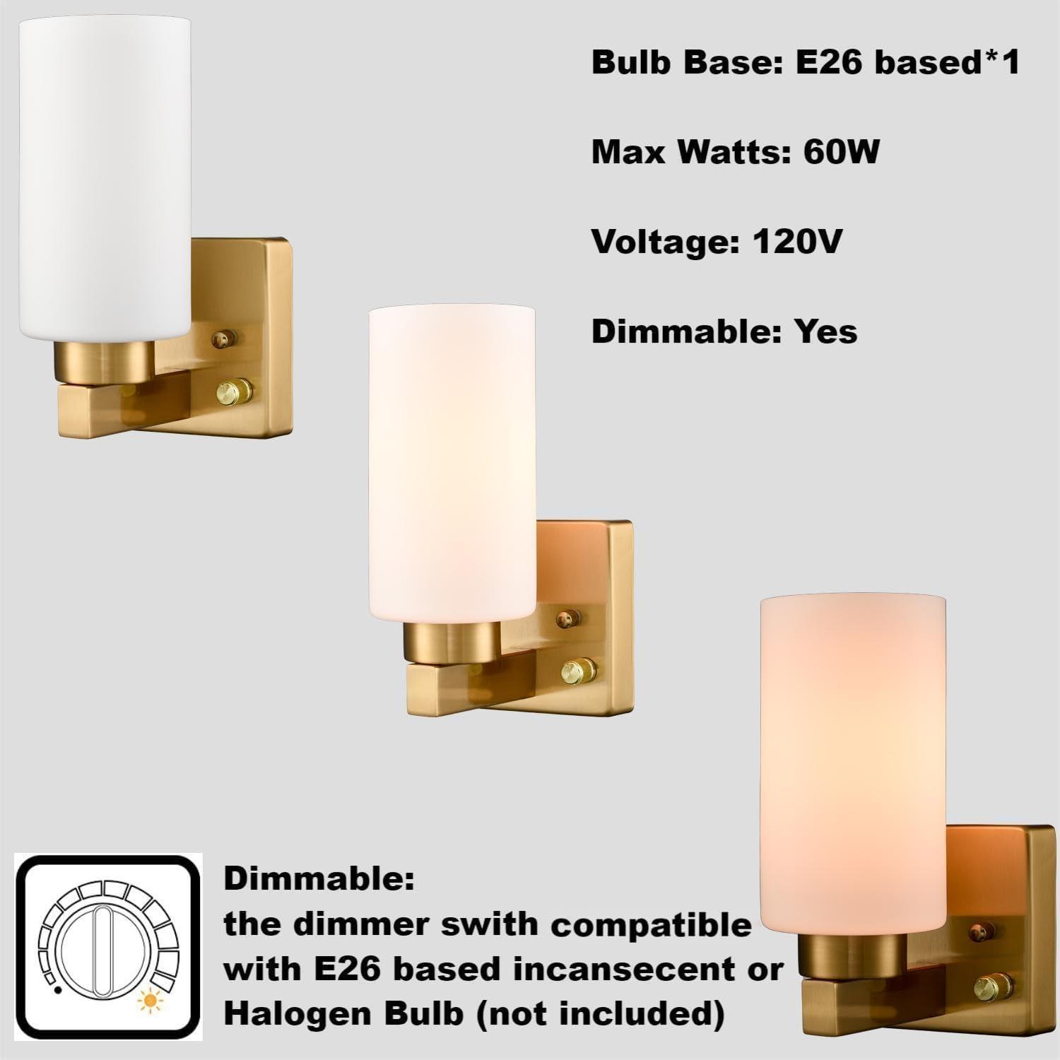 Claxy Gold Wall Sconces with Cylinder Milk Glass Shade Set of 2