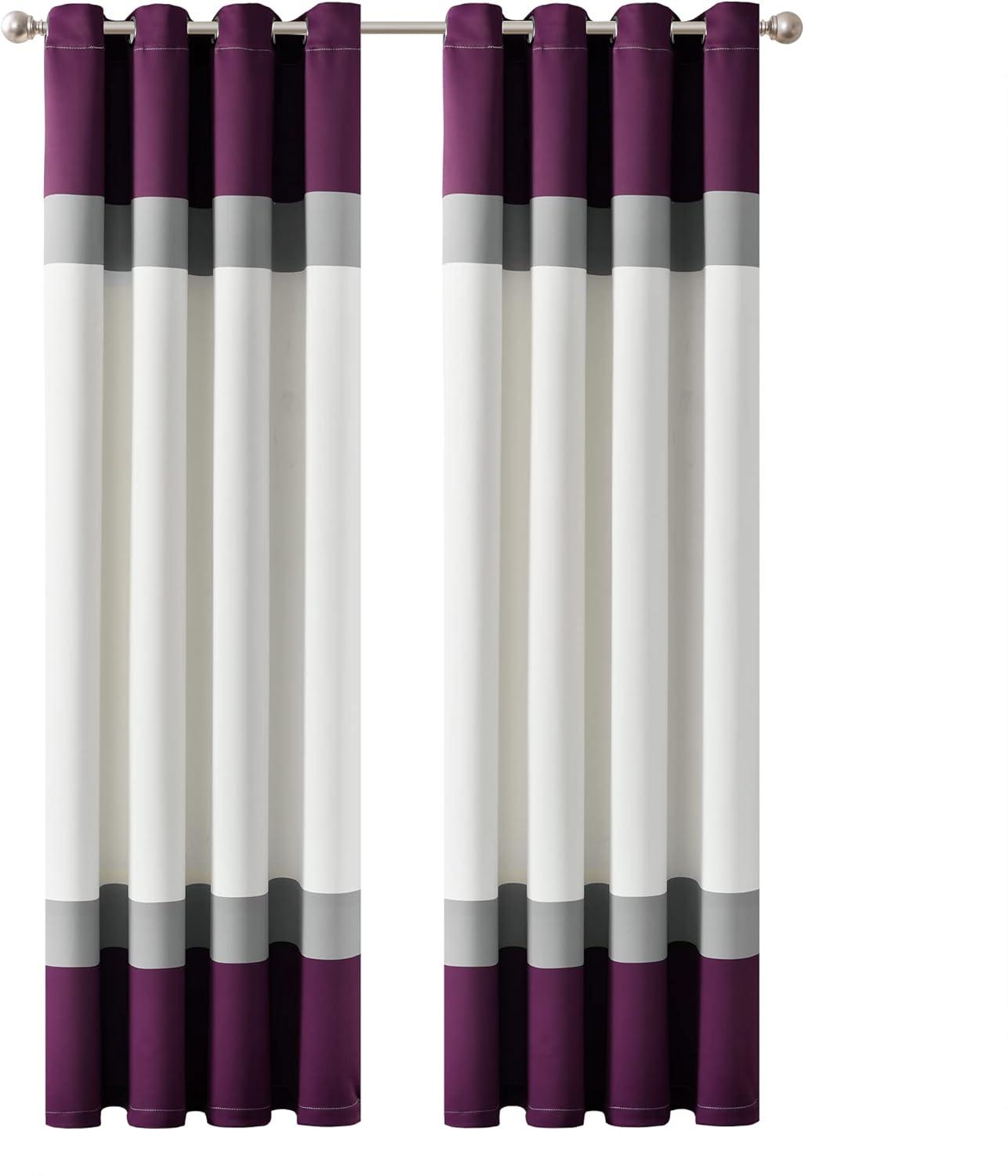 Alexander Color Block Light Filtering Window Curtain Panels Purple/Gray 52X84 Set