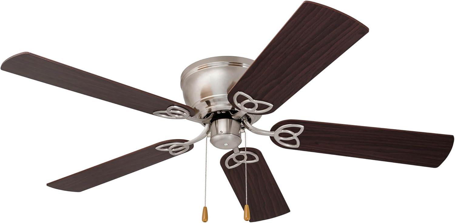 Prominence Home 51428 Benton Hugger/Low Profile Ceiling Fan, 52” Walnut/Maple Blades, LED Globe Light, Brushed Nickel