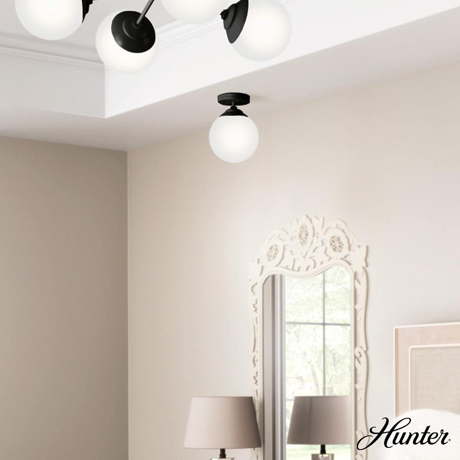 Hunter Hepburn Matte Black with Cased White Glass 1 Light Flush Mount Ceiling Light Fixture