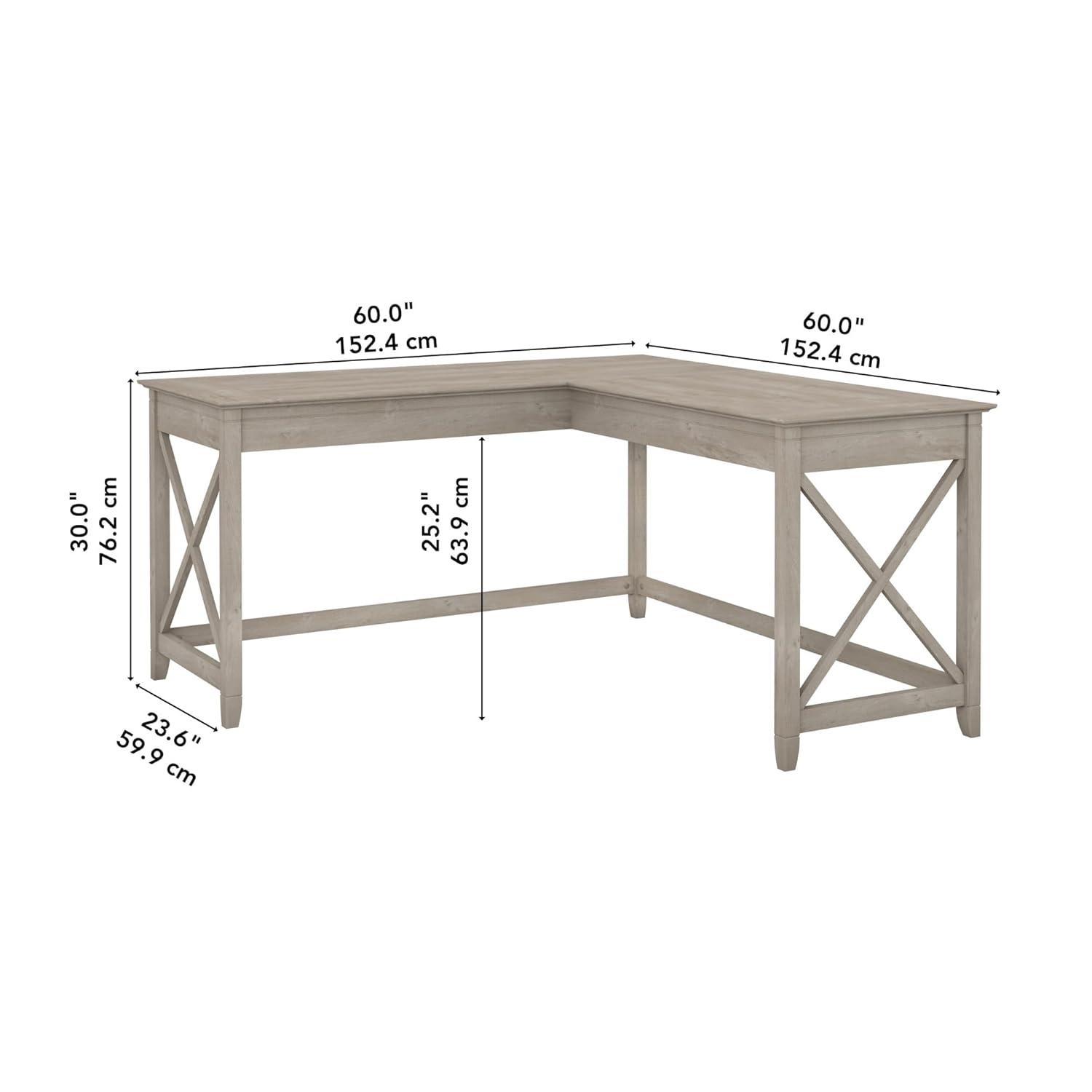 Gracie Oaks Key West L Shaped Desk, 60-inch Modern Farmhouse Writing Desk for Home Office