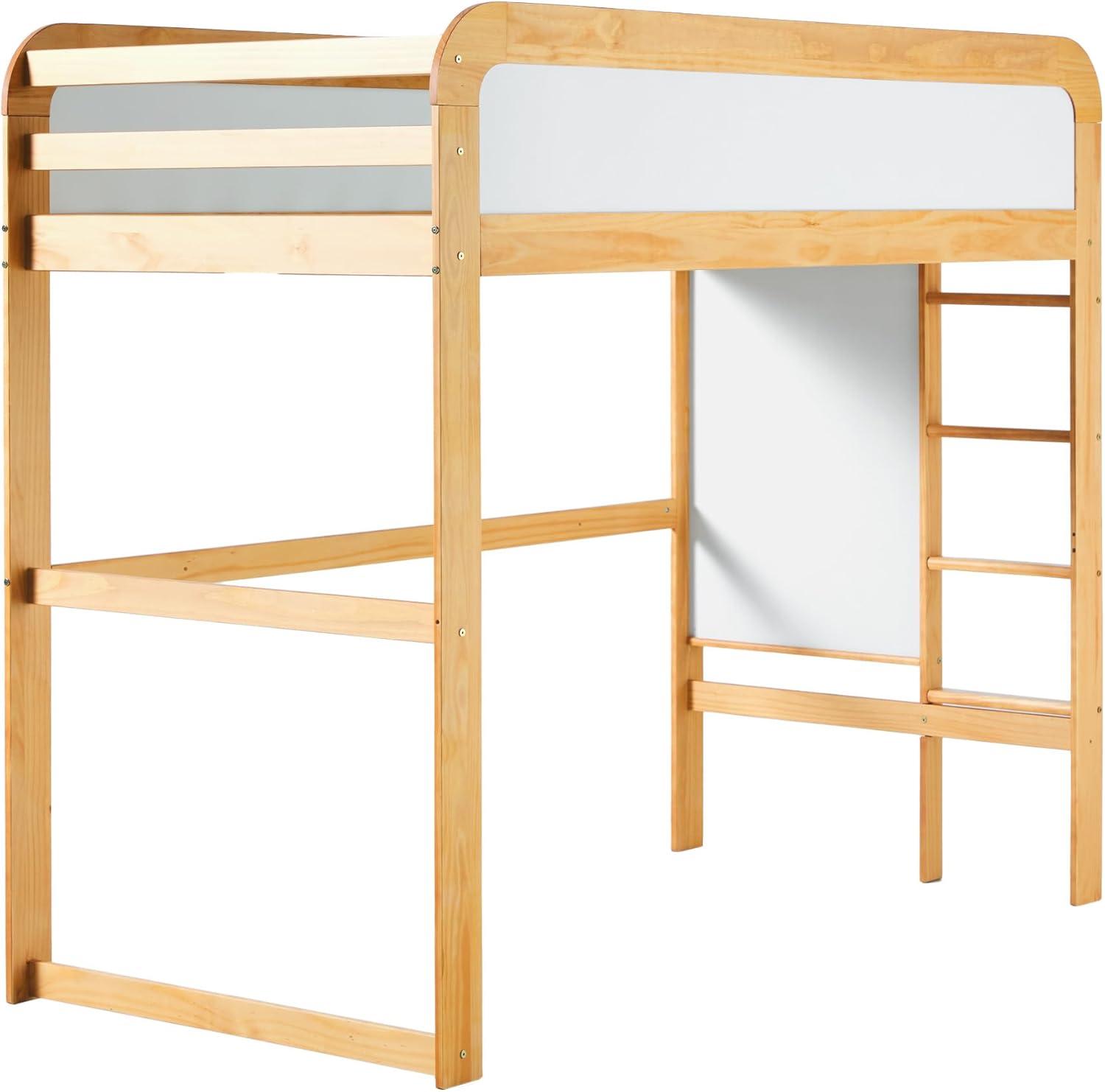 Walker Edison Contemporary Twin Loft Wooden Bed with Ladder, Natural Pine