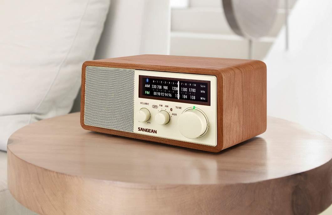 Sangean AM FM Aux Wooden Cabinet Table Top Radio and Bluetooth Receiver