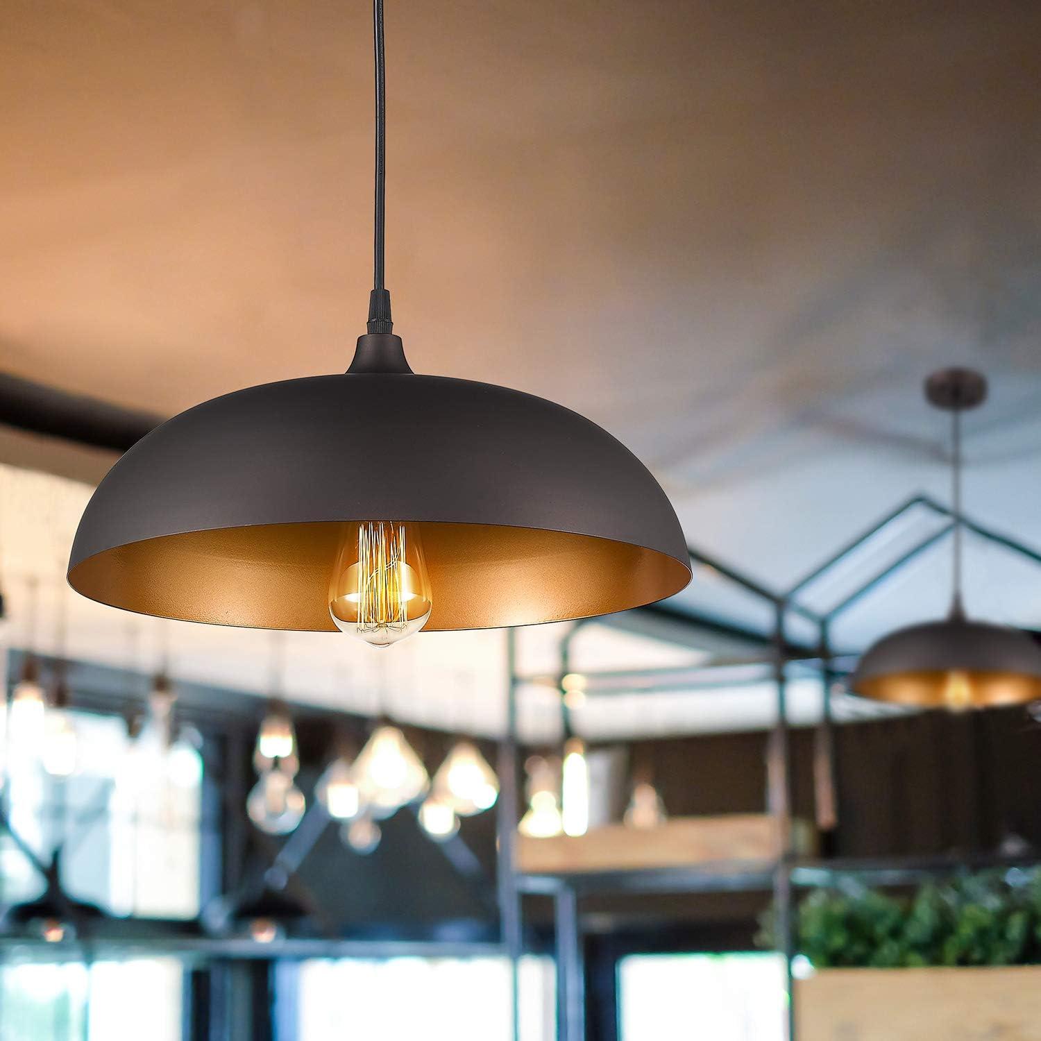 Bronze Dome LED Farmhouse Pendant Light with Gold Interior