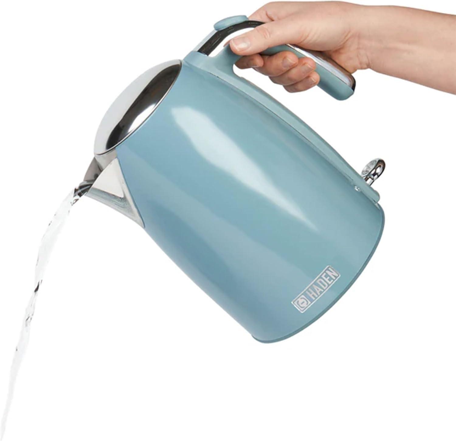 Sky Blue Retro Cordless Electric Kettle with Chrome Accents