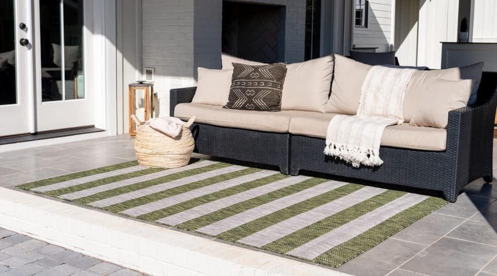 Unique Loom Outdoor Striped Distressed Stripe Striped Woven Area Rug