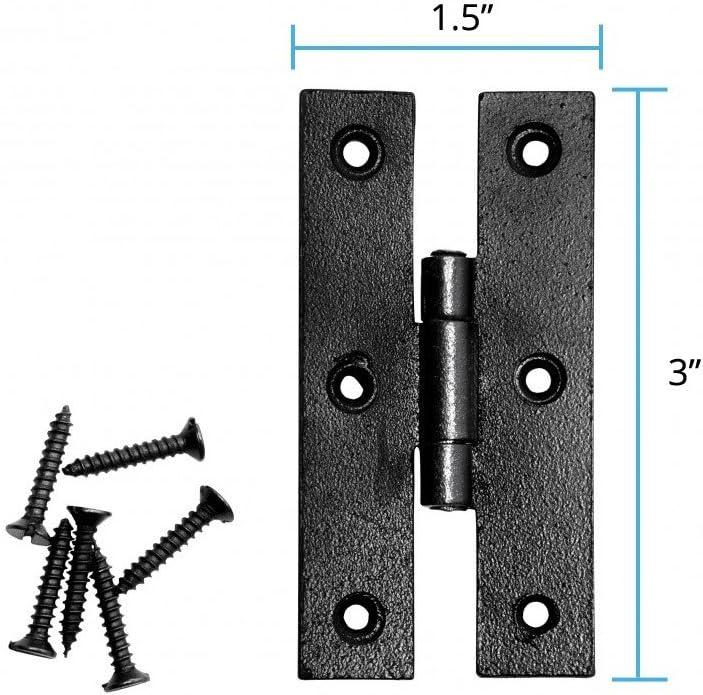 Black 3" Wrought Iron H Flush Cabinet Hinges Pack of 10