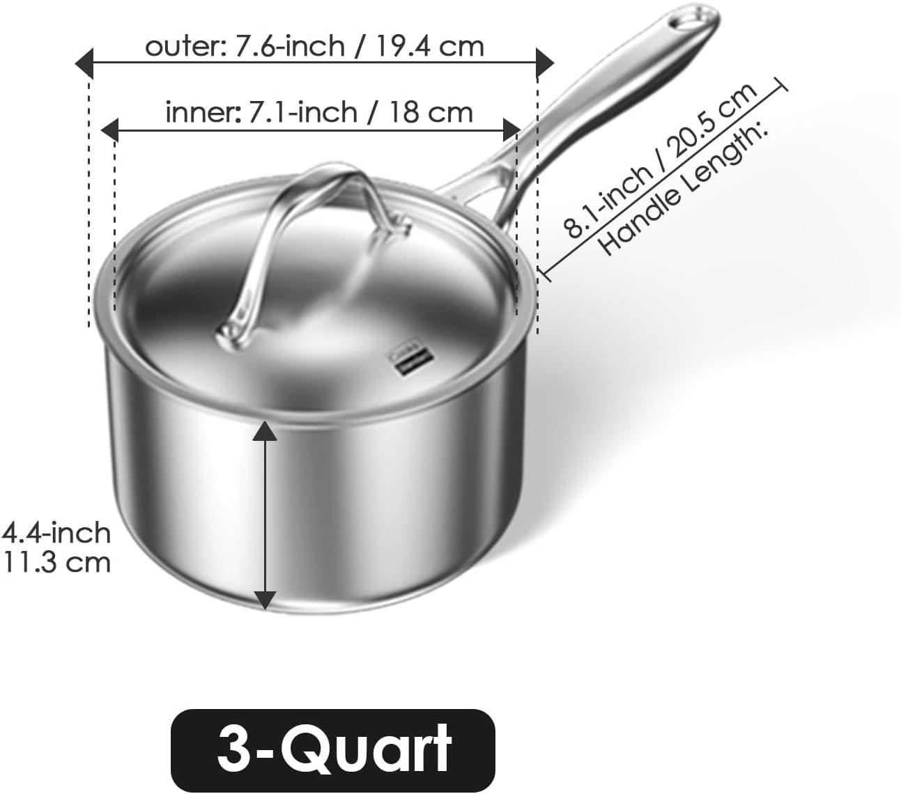 3-Quart Stainless Steel Tri-Ply Clad Saucier with Lid