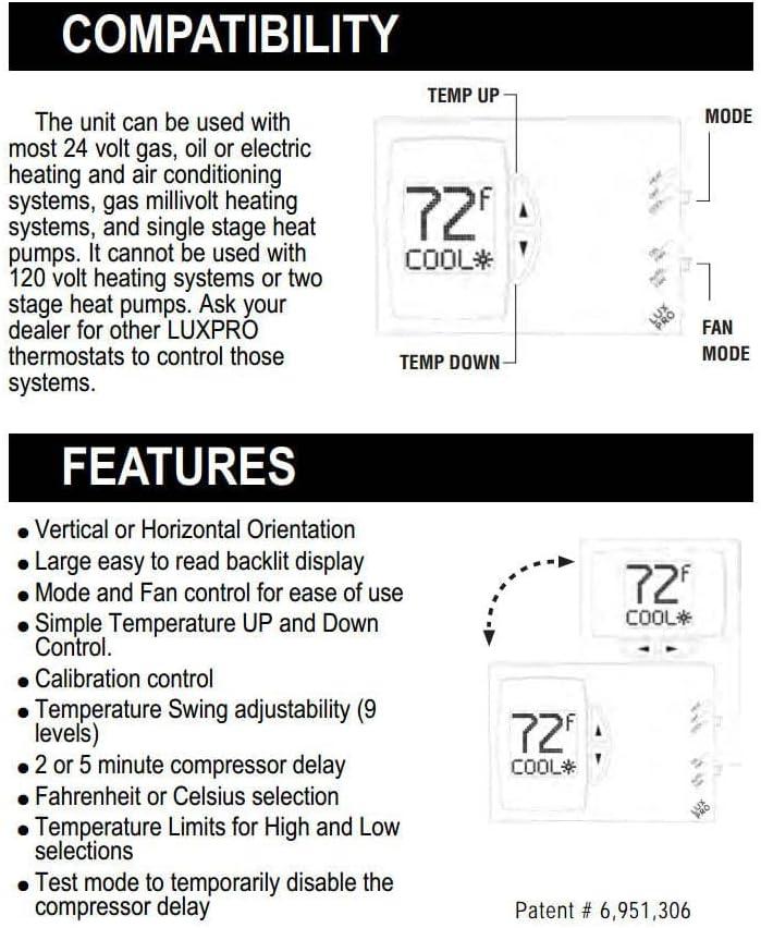 Lux Pro White Digital Non-Programmable Thermostat