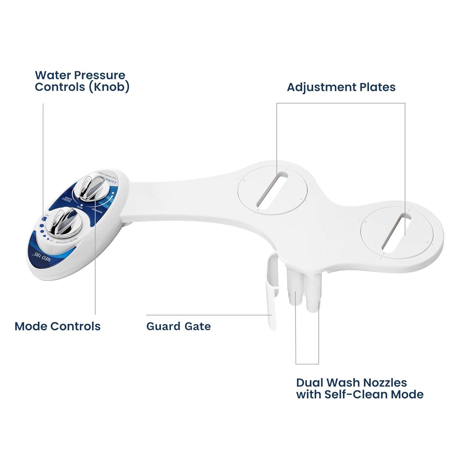 NEO 185 Mechanical Bidet Attachment Blue - LUXE Bidet: Ceramic & Metal, Easy Install, Hygienic Toilet Seat Kit
