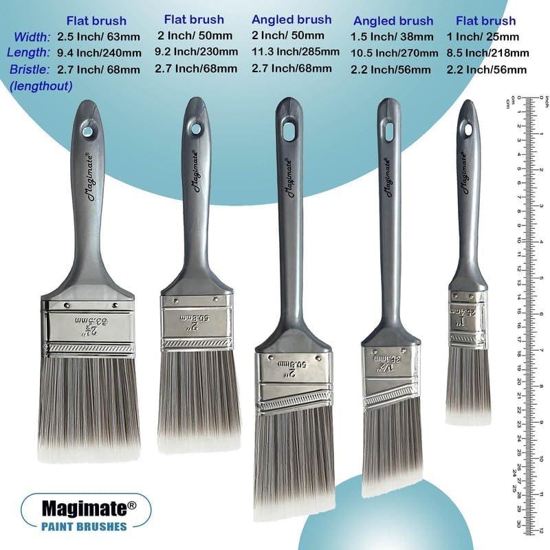 Pro Grade Premium Paint Brushes, 5 Piece Variety Set, Interior/Exterior Painting
