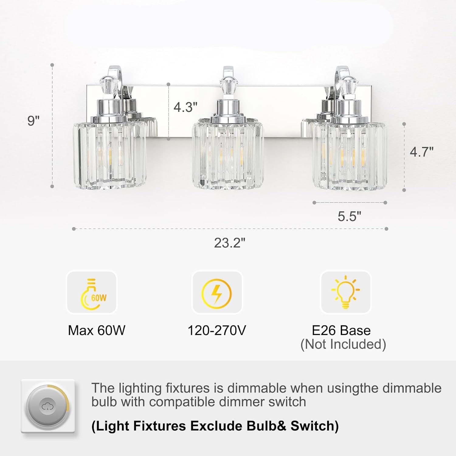 GAOMON LED Modern Crystal Bathroom Vanity Lights Over Mirror, Chrome Bathroom Light Fixtures Wall Light (4-Light)