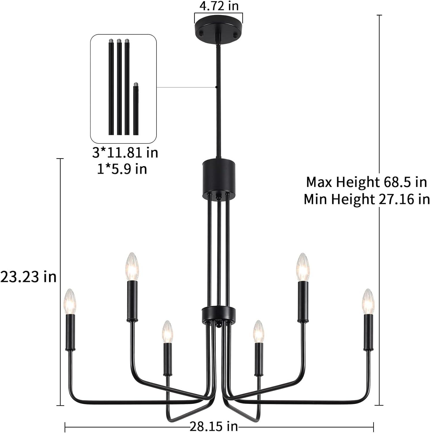 Farmhouse Chandelier Pendant Lighting Black Pendant Light Fixtures 6-Light Industrial Iron Chandeliers for Kitchen Island, Foyer, Living Room, Dining Room