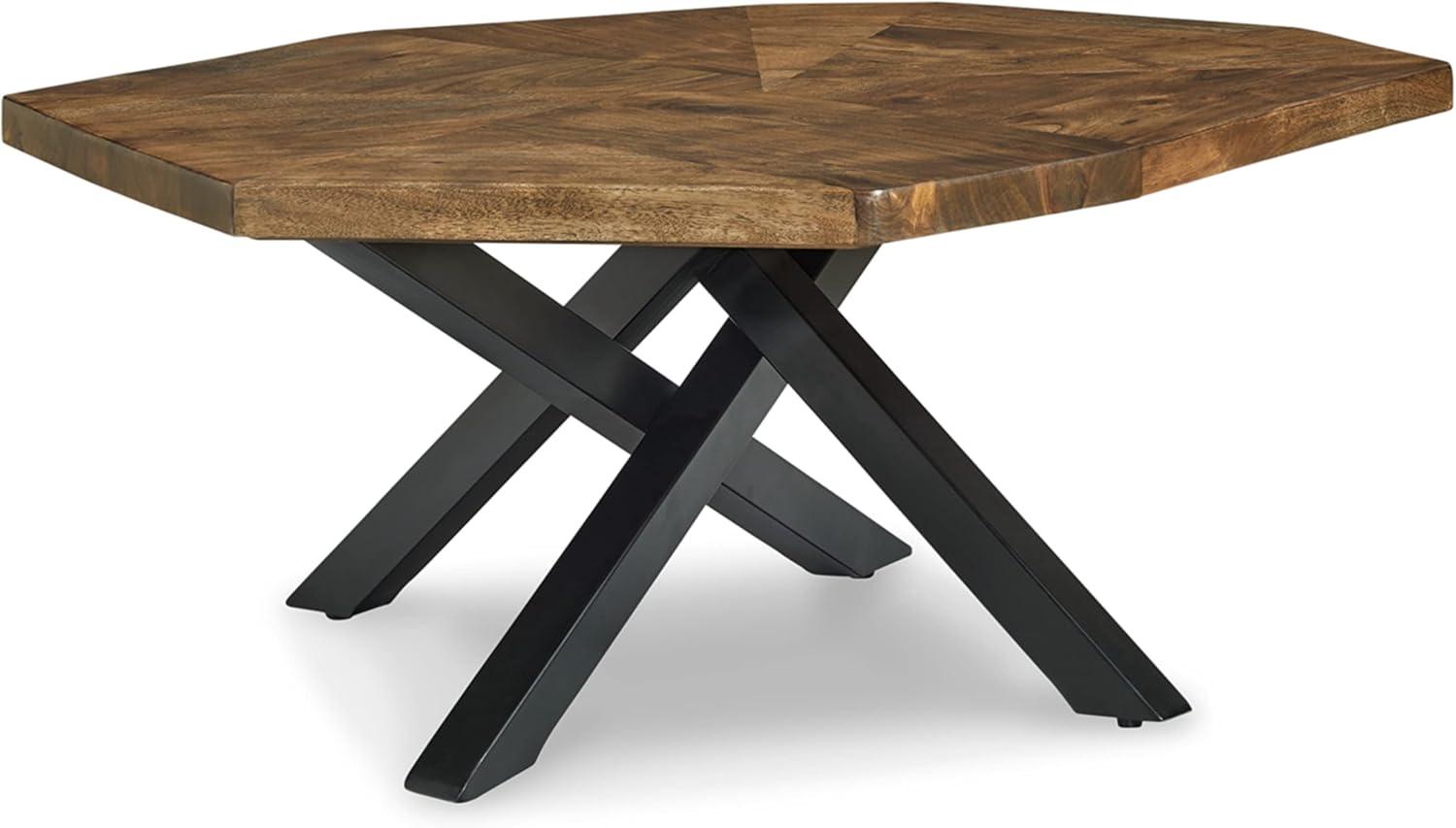 Haileeton Coffee Table Black/Gray/Brown/Beige - Signature Design by Ashley: Contemporary Pedestal Base, Acacia Top