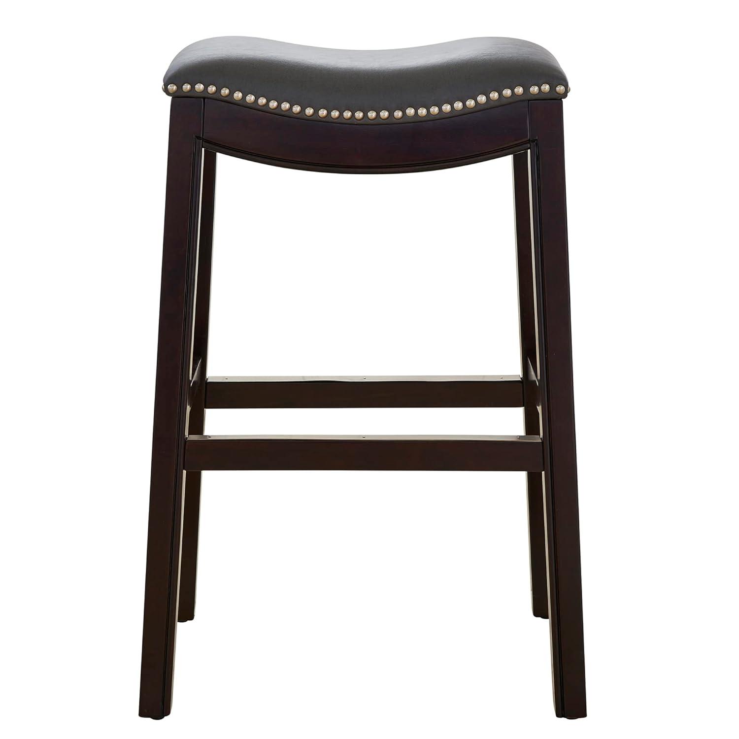 Julian 30in. H Bar-Height Wood Barstool with Gray Faux-Leather Seat