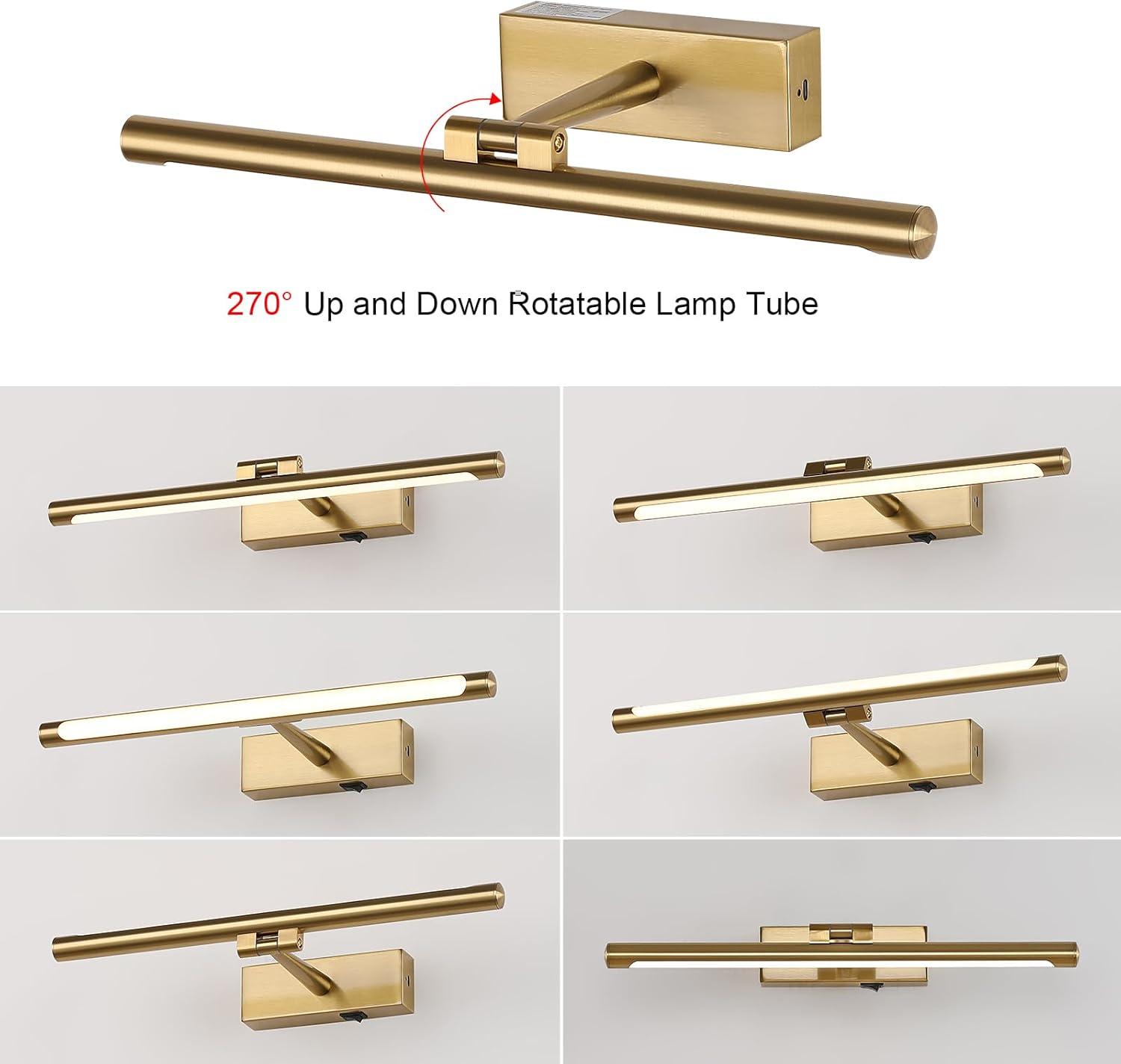 Modern LED Picture Light Dimmable 15.75 "Brass Picture Light lampshade can Rotate up or Down 270 Degrees 3 Color Temperature Display Wall Art Light Battery Powered