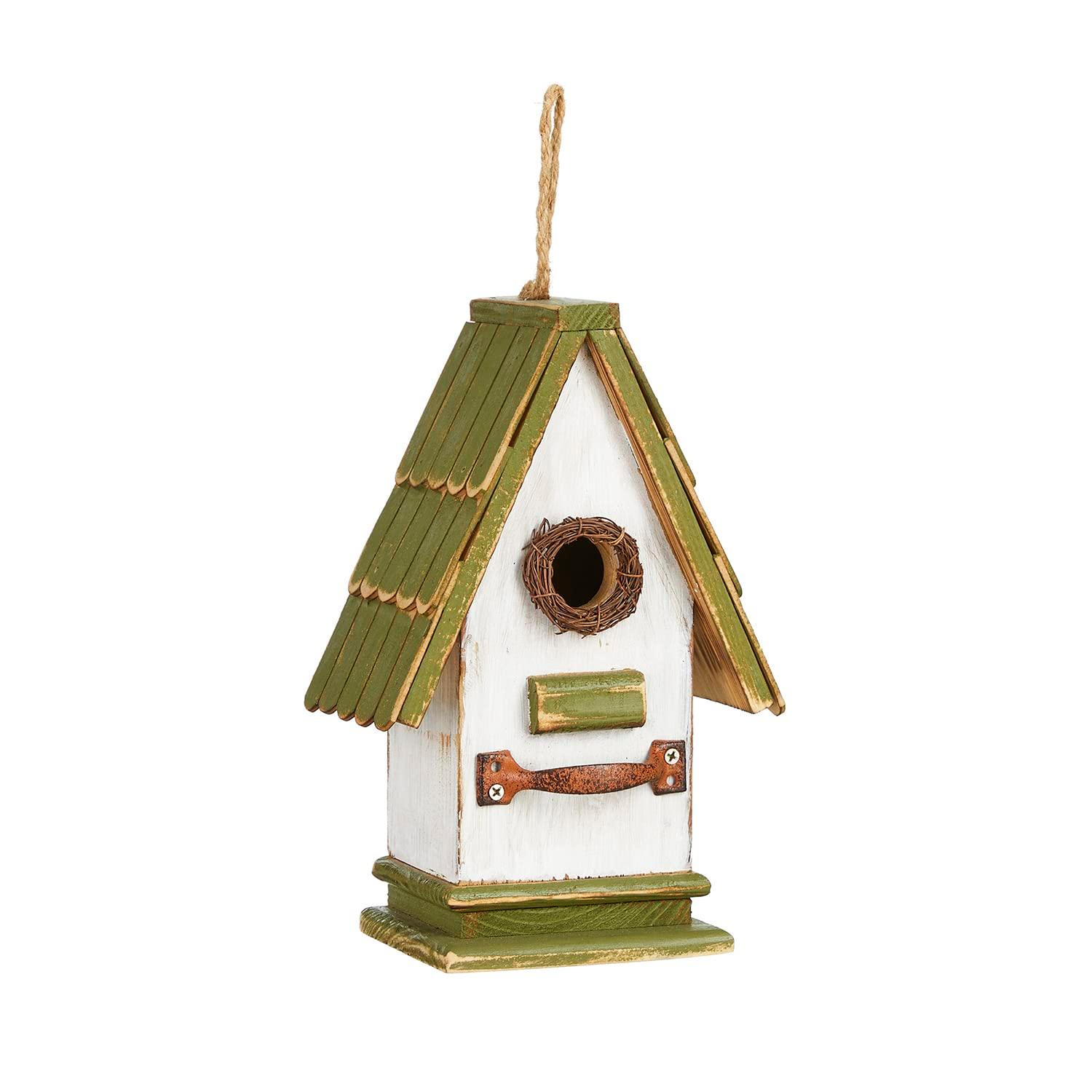Glitzhome 4.09 in. Distressed Wooden Birdhouse Wall Hanging