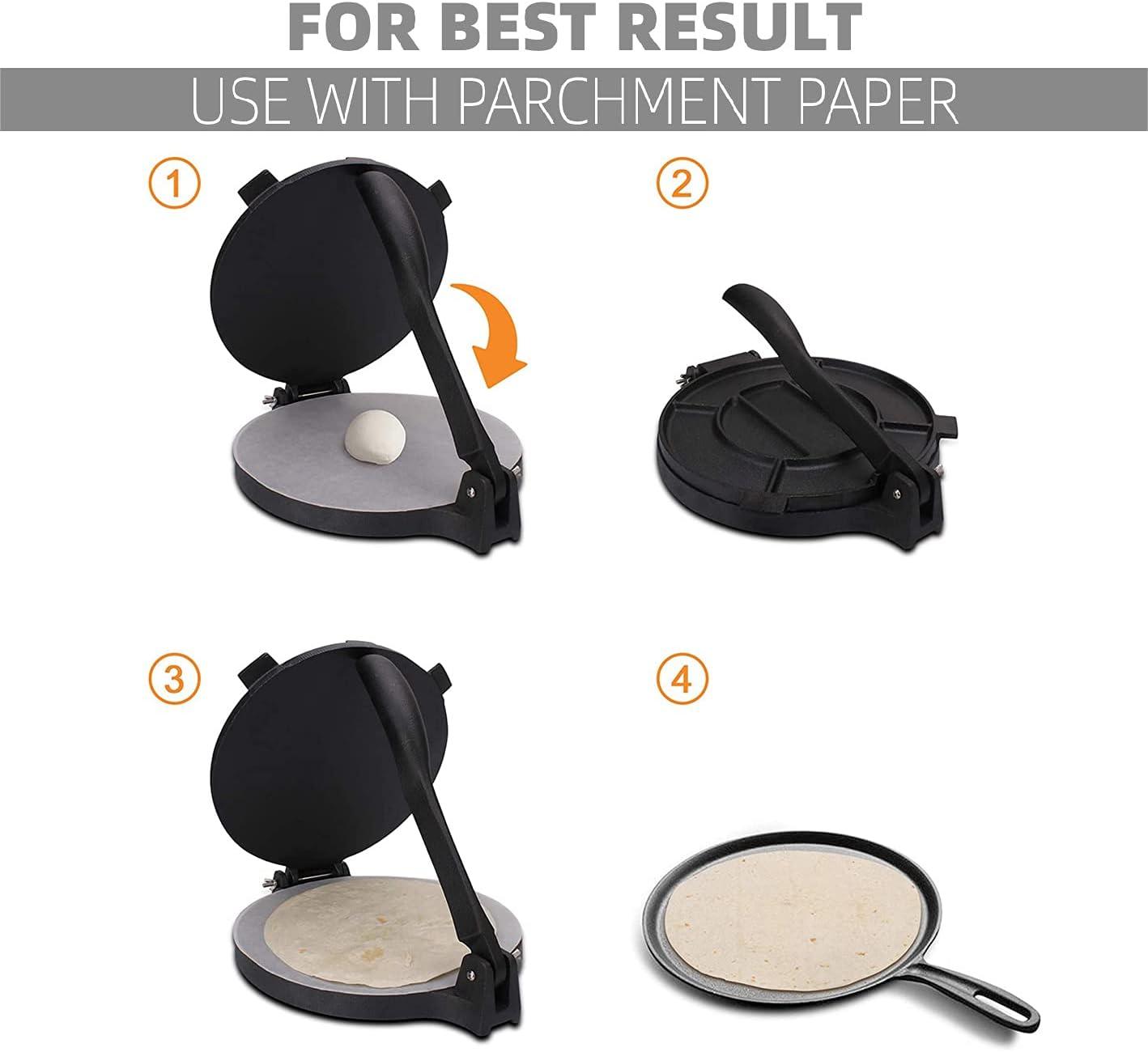 Heavy Duty Black Cast Iron 10-Inch Tortilla Press with Foldable Handle